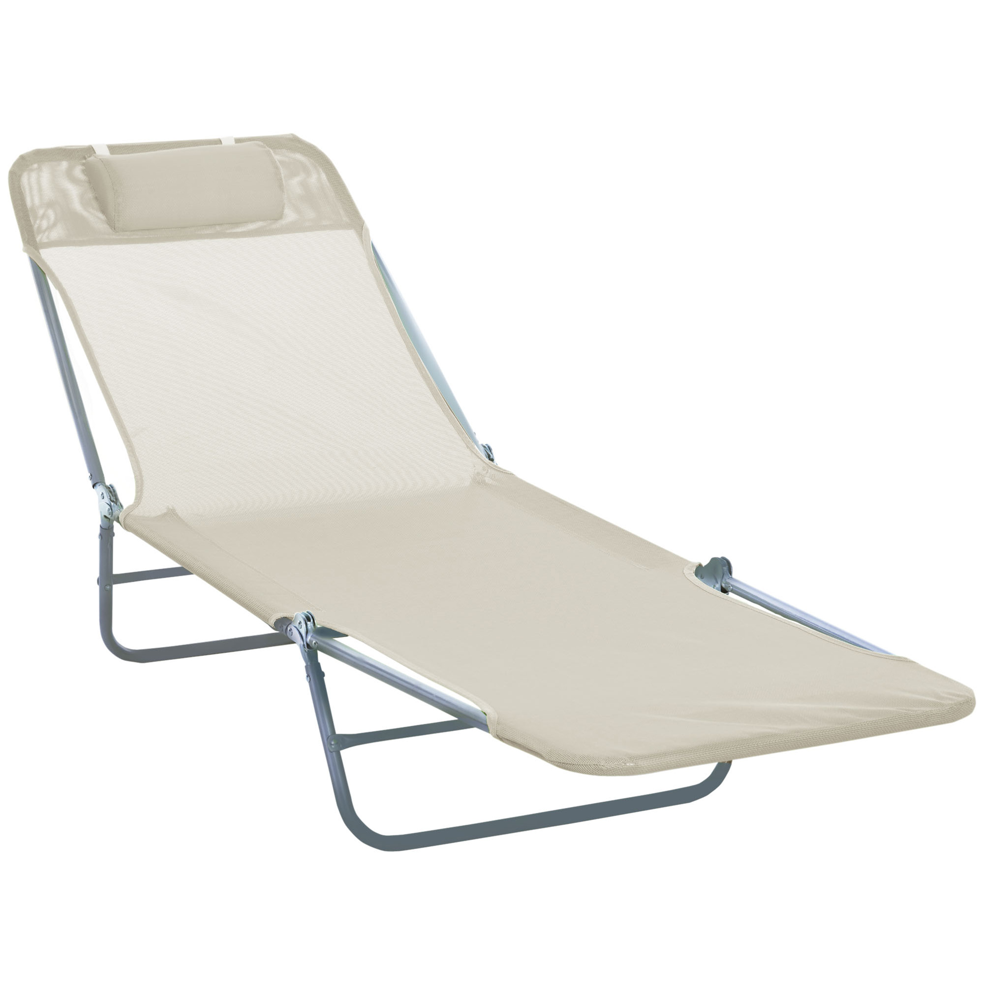 Outsunny Folding Sun Lounger for Garden, Texteline Reclining Sun Bed with 5 Position Adjustable Backrest, Headrest, Portable Garden Lounger Recliner Chair for Beach, Patio, Camp, Beige