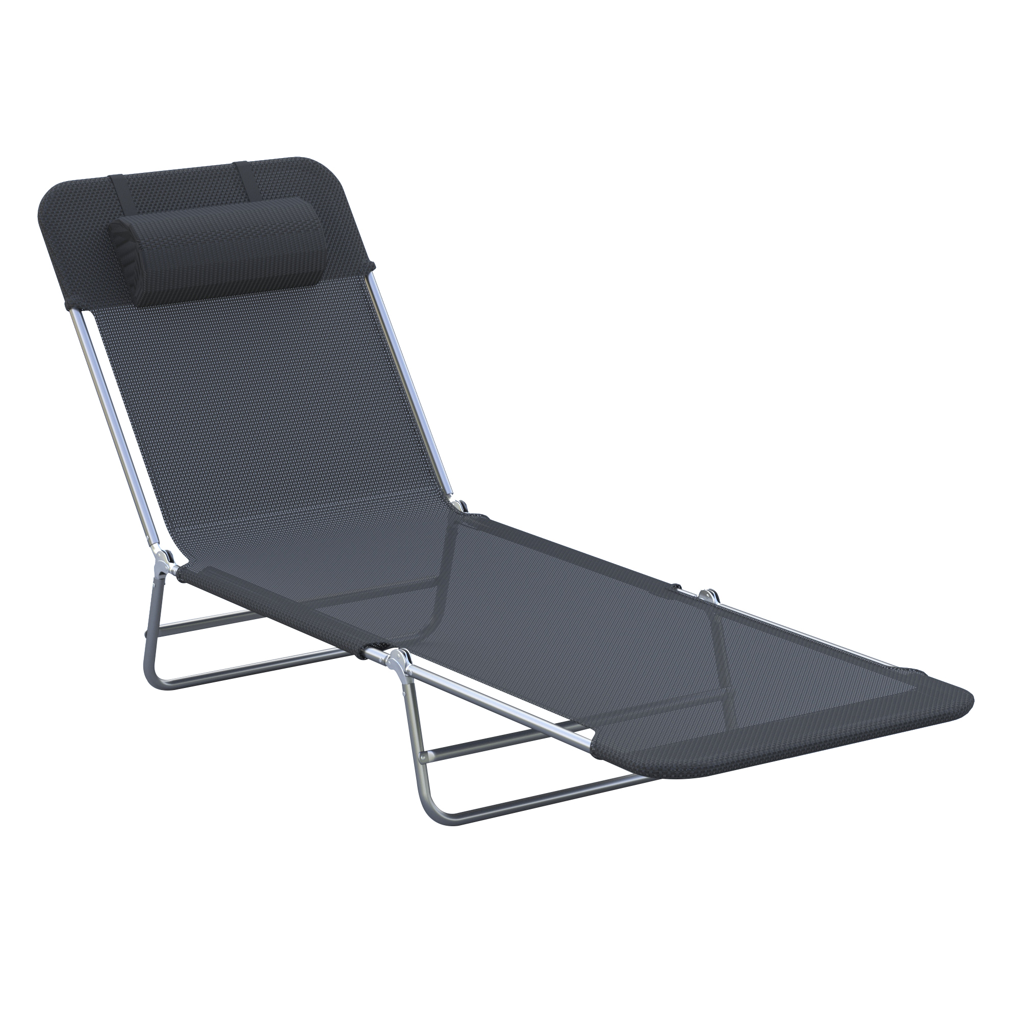 Outsunny Folding Sun Lounger for Garden, Texteline Reclining Sun Bed with 5 Position Adjustable Backrest, Headrest, Portable Garden Lounger Recliner Chair for Beach, Patio, Camp, Black