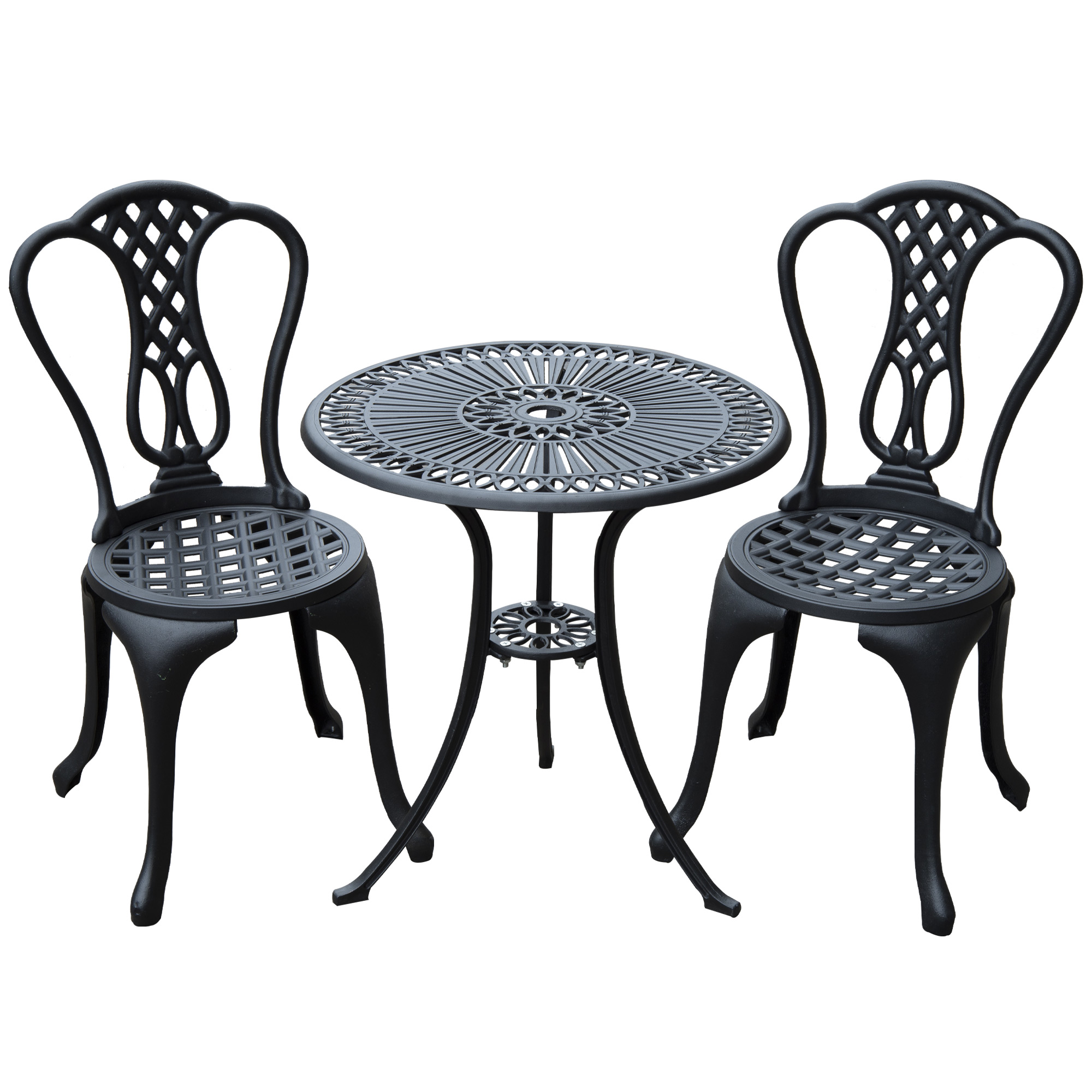 Outsunny 3 Piece Small Patio Furnture Cast Aluminium Bistro Set Garden Outdoor Table and Chairs Shabby Chic Style