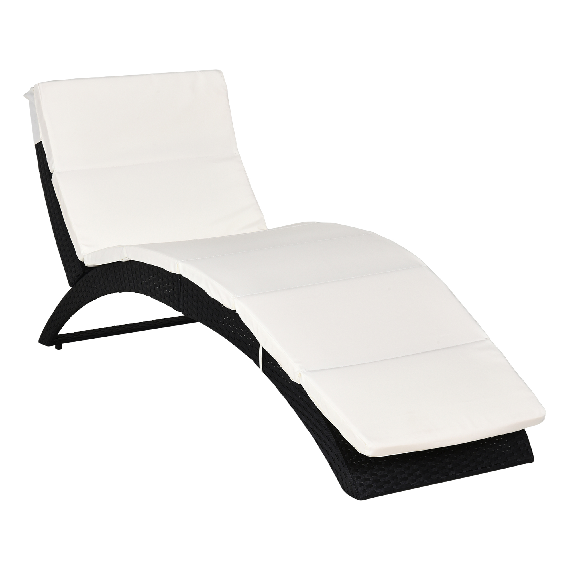 Outsunny Folding Sun Lounger, PE Rattan Garden Lounger Chair with Soft Padded Cushion, Ergonomic Curved Design Sun Bed for Balcony, Garden, Black