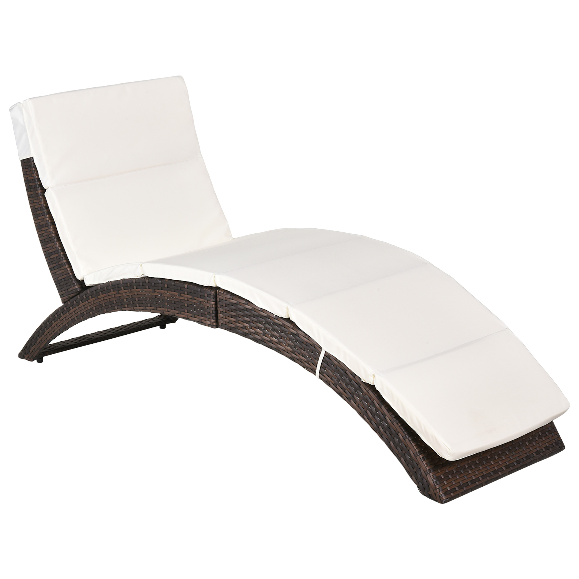 Outsunny Folding Sun Lounger, PE Rattan Garden Lounger Chair with Soft Padded Cushion, Ergonomic Curved Design Sun Bed for Balcony, Garden, Brown