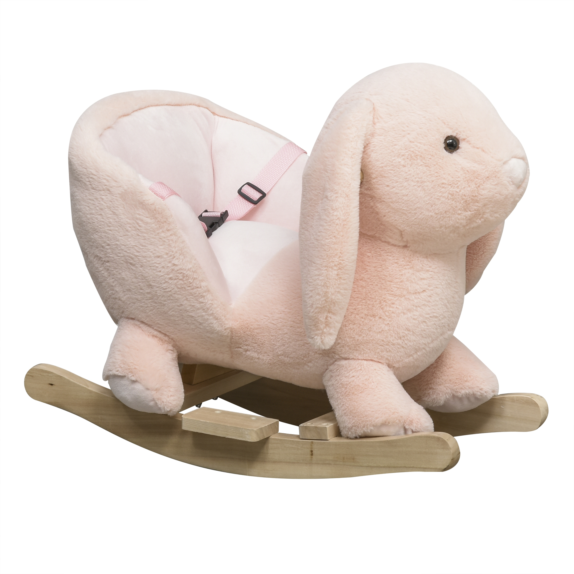 HOMCOM Baby Rocking Horse, Plush Baby Rocker Rabbit Ride-On Toy with Sound, Wood Base, Seatbelt, for Ages 18-36 Months, Pink