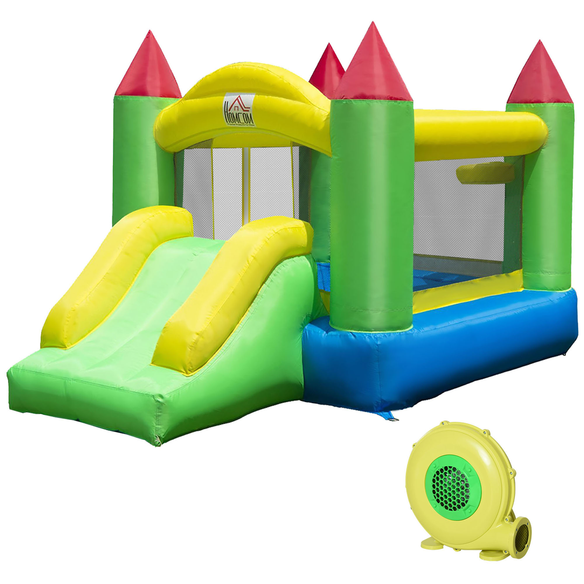 HOMCOM Nylon Inflatable Bouncy Castle, Fire and Water Resistant, Puncture-proof, Multi-Colour