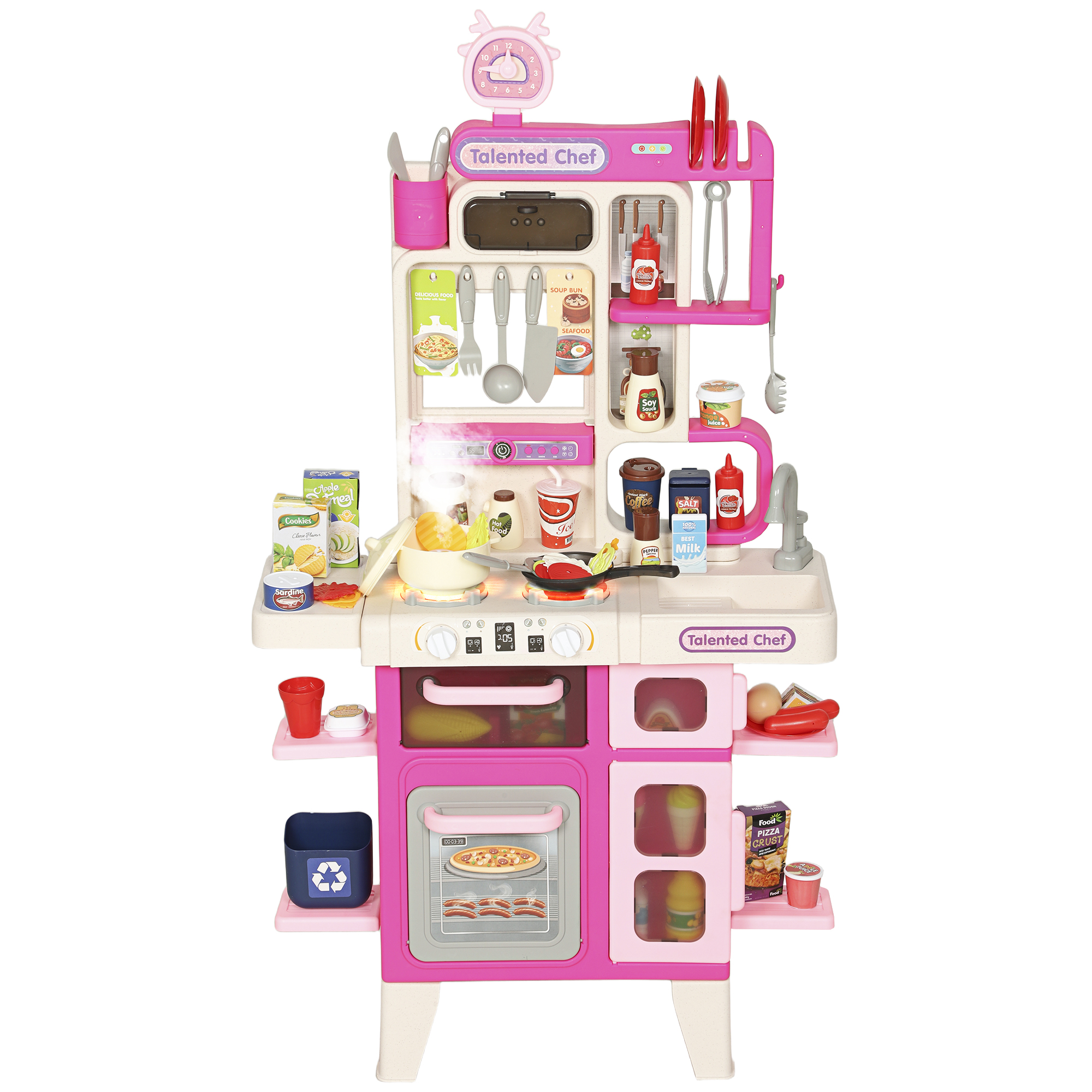 AIYAPLAY Pretend Play Kitchen Set with Realistic Lights & Sounds, 104PCS Toy Kitchen Accessories for Boys and Girls, Pink