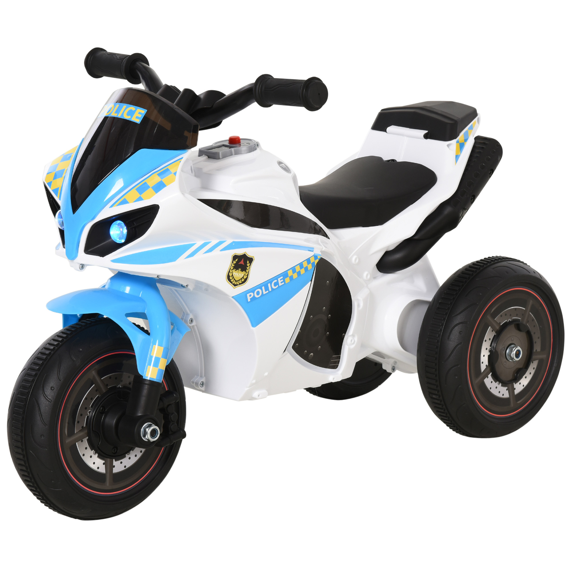 HOMCOM Kids Ride-On Police Bike 3-Wheel Vehicle w/ Music Lights Seat Handlebars Toddler NO POWER Child Learning Fun Development 18-36 Months Blue
