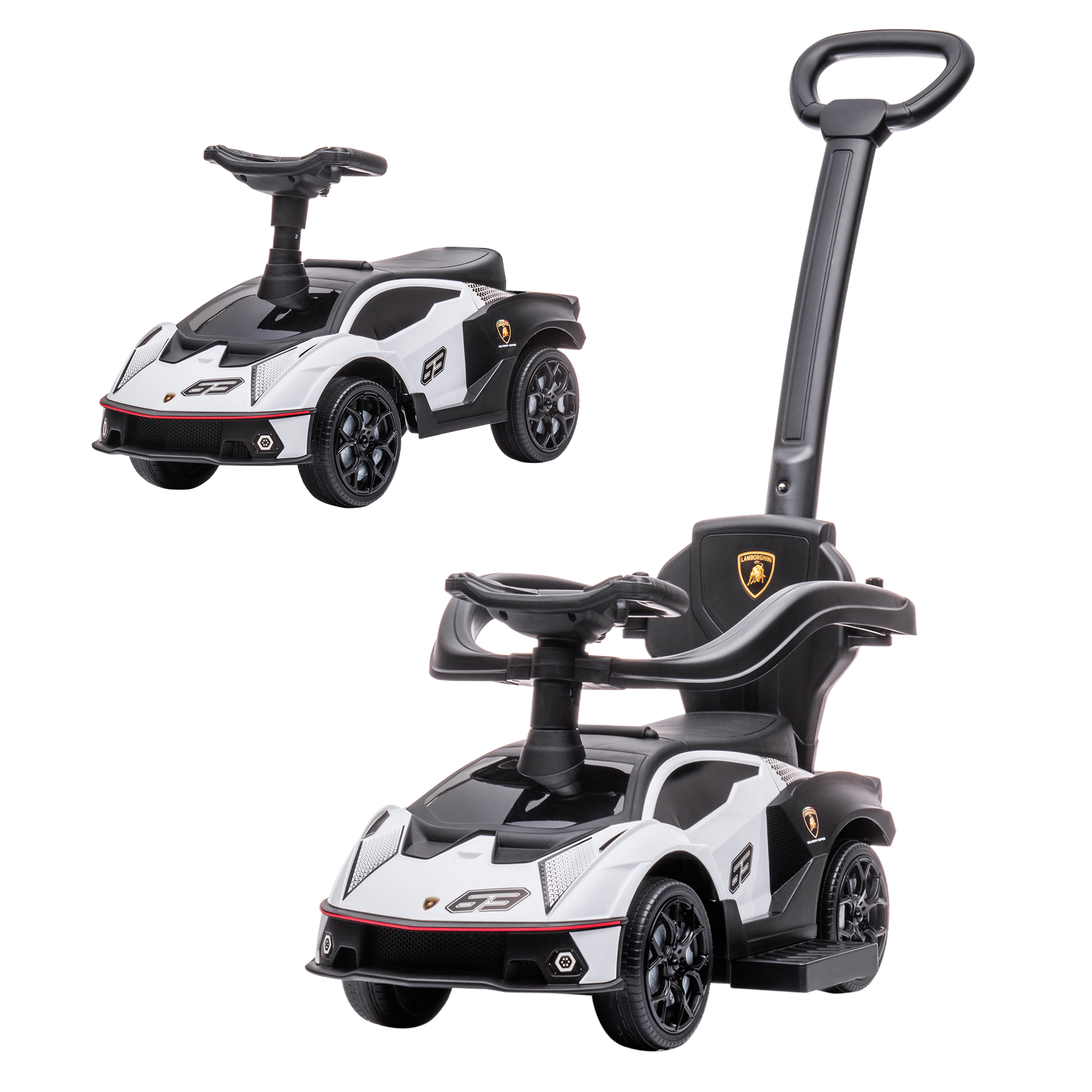 AIYAPLAY Licensed 2 in 1 Baby Ride on Push Car Toddler Push Along Car with Parent Handle Foot To Floor Slider with Horn Steering Wheel NO POWER for 1 - 3 Years, White
