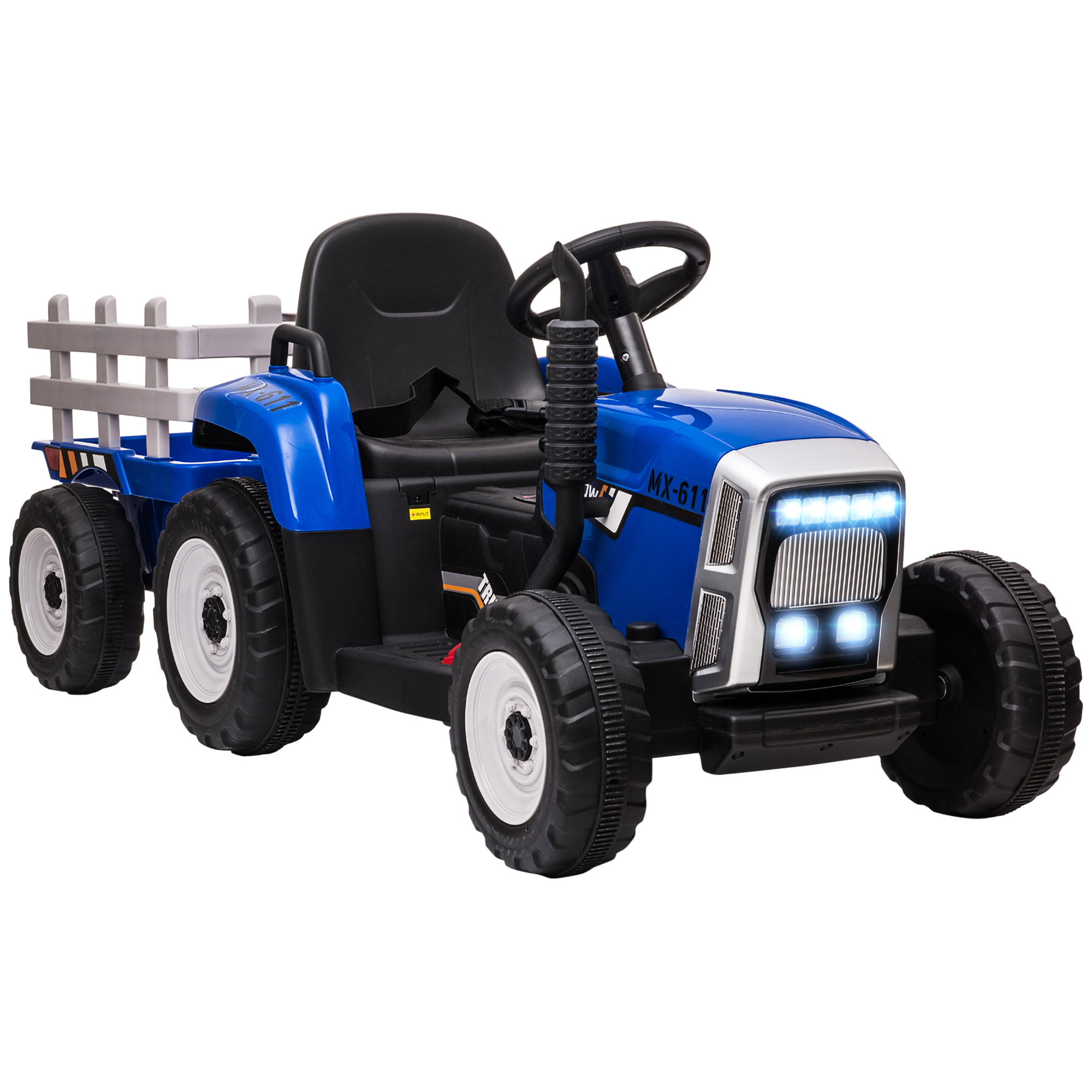 HOMCOM Ride On Tractor, Battery Powered Electric Car with Detachable Trailer, Remote Control and Music, Blue