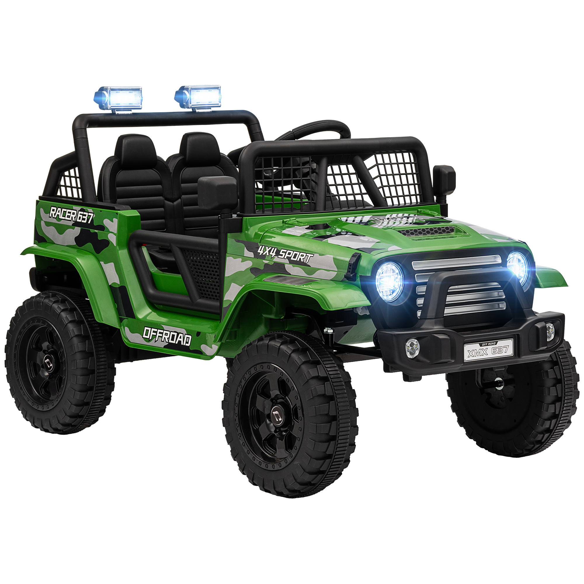AIYAPLAY 12V Battery Powered Kids Ride-On Car, Electric Truck w/ Spring Suspension, Remote, Music, Horn, Lights, Green