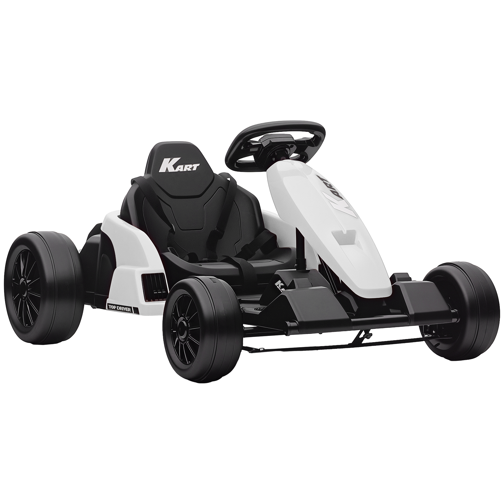AIYAPLAY 24V Electric Go Kart, Drift Kart with Adjustable Seat, Slow Start, 5-Point Harness, Music, Horn, for 6-12 Years, White