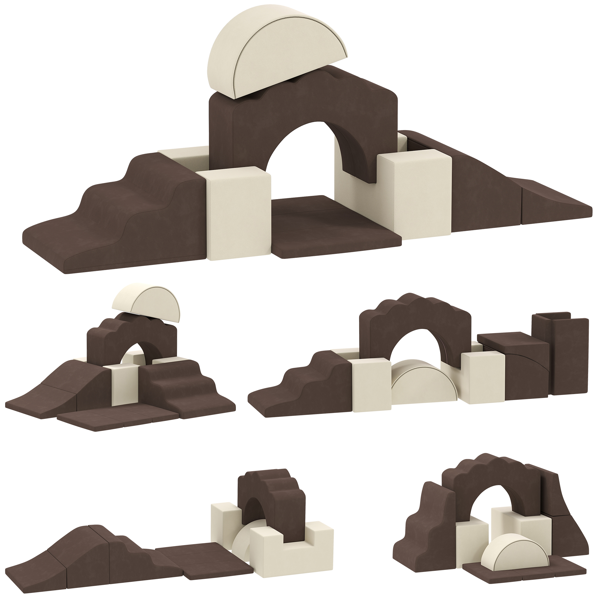 AIYAPLAY 7 Piece Kids Soft Play Set with Detachable Cover, Baby Indoor Climb and Crawl Foam Toy for Toddlers, Preschoolers, Brown