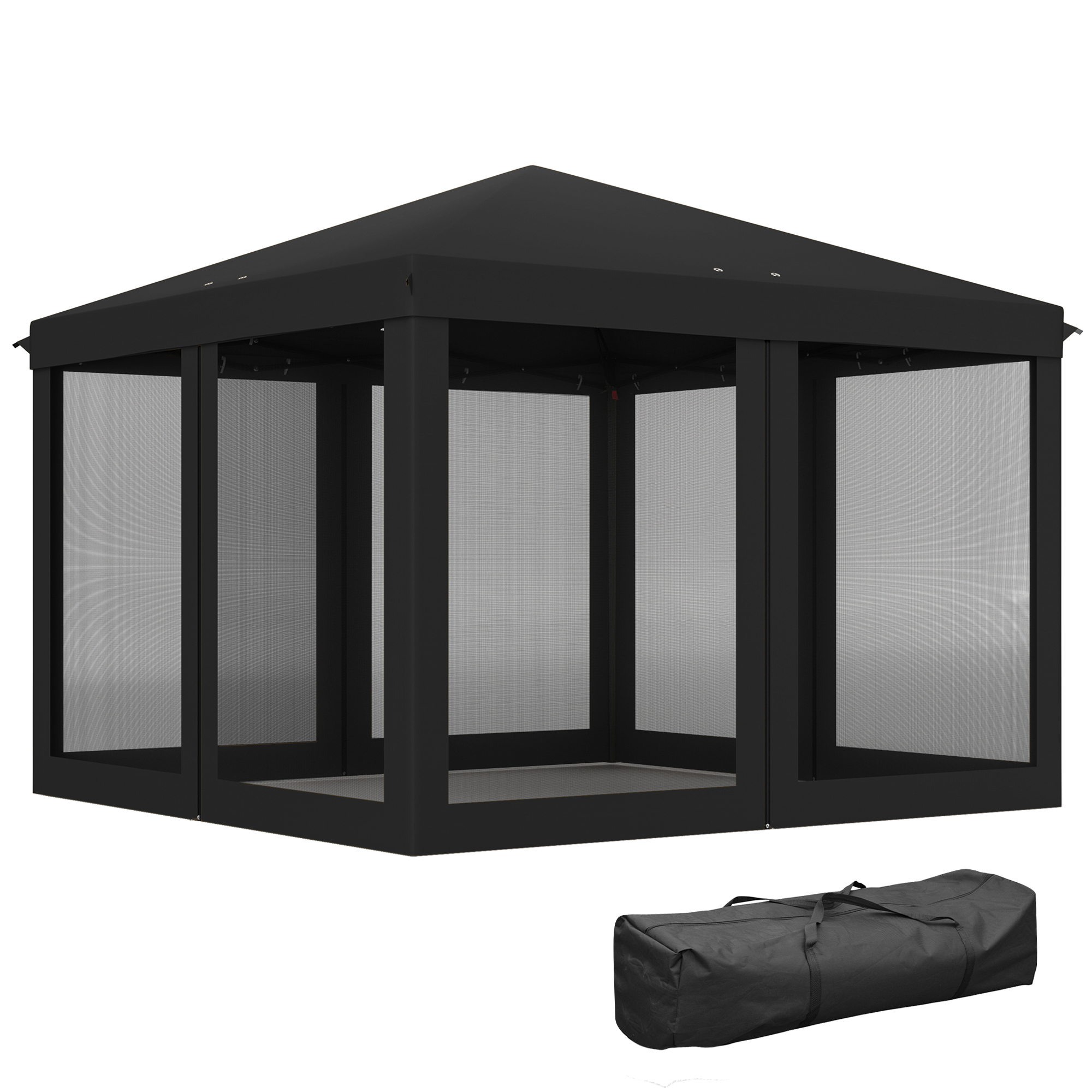 Outsunny 3 x 3 m Pop Up Gazebo, 420D Garden Tent Canopy with Removable Mesh Sidewall Netting, Carry Bag for Garden Patio Outdoor, Black