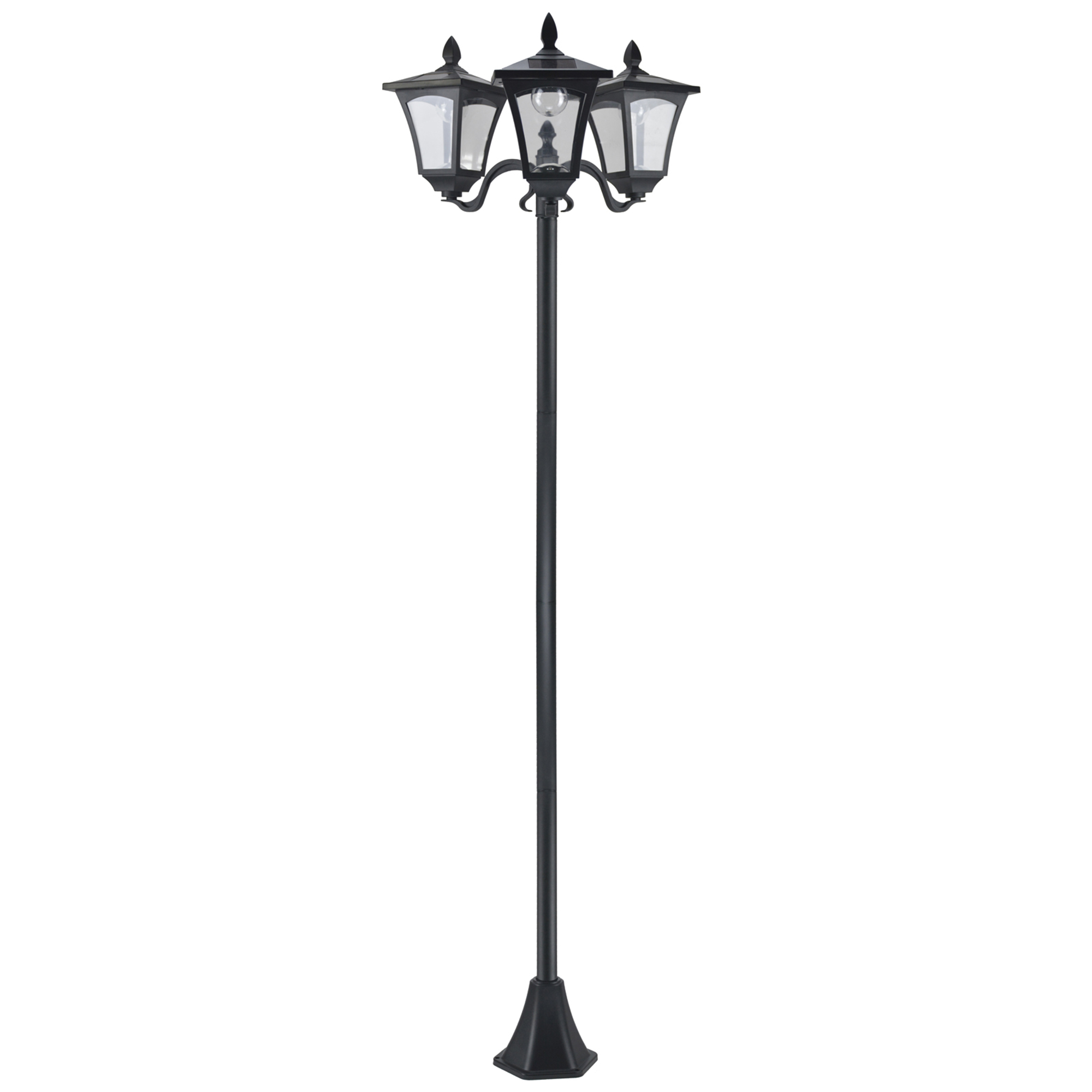 Outsunny 1.8m Traditional Victorian Style 3 Way Head Outdoor Garden Solar Post Lamp Sensor Dimmable LED Lantern Bollard Pathway IP44 – Black