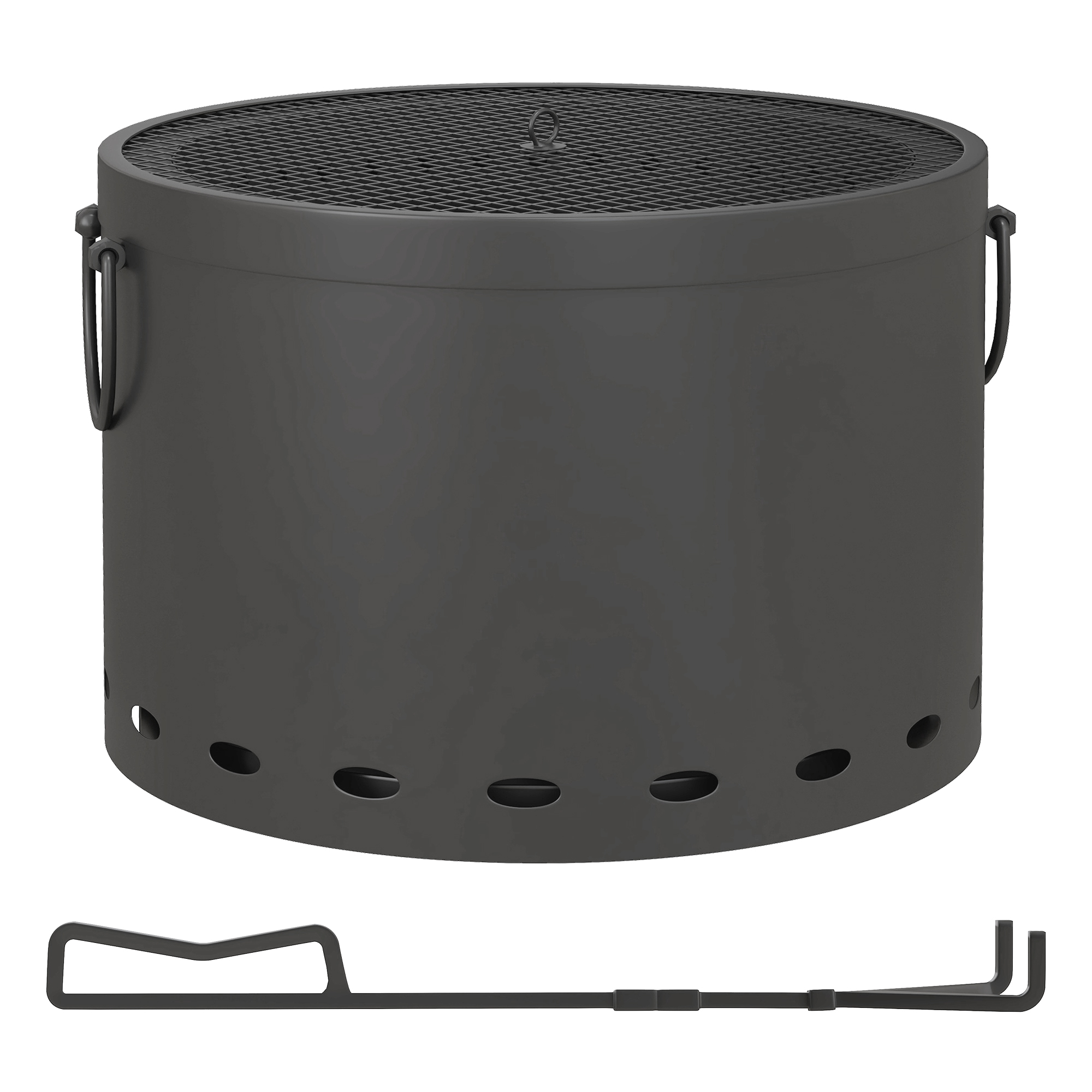 Outsunny Smokeless Fire Pit, 38cm Portable Wood Burning Firepit with Spark Screen and Poker, Low Smoke Camping Bonfire Stove for Garden Patio Picnic, Dark Grey
