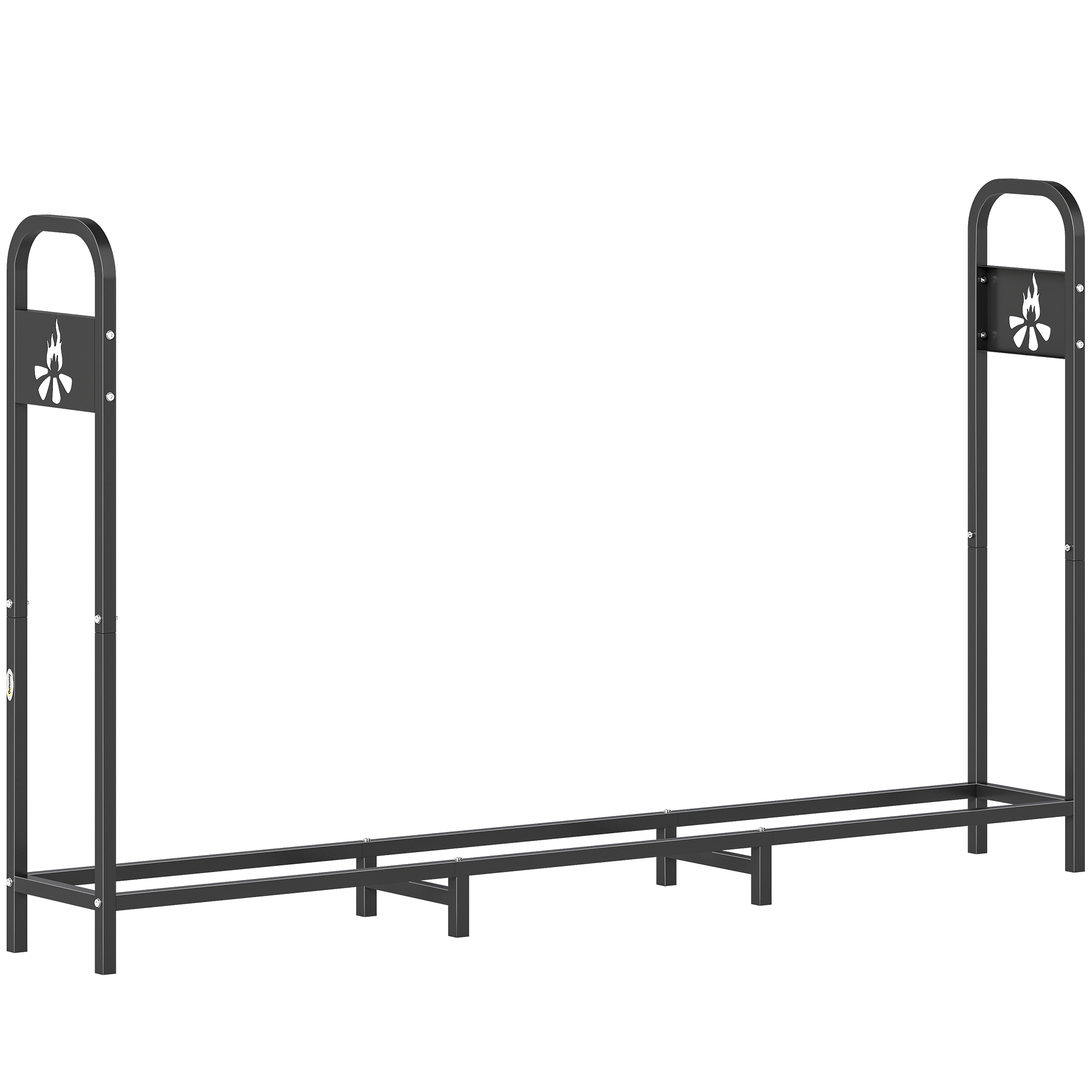 Outsunny 6.5 FT Steel Firewood Log Rack with 300 kg Capacity, Heavy Duty Indoor Outdoor Fireplace Wood Storage Shelf, Log Holder/Stand with Extra Support Legs, Decorative Bonfire Pattern, Bla