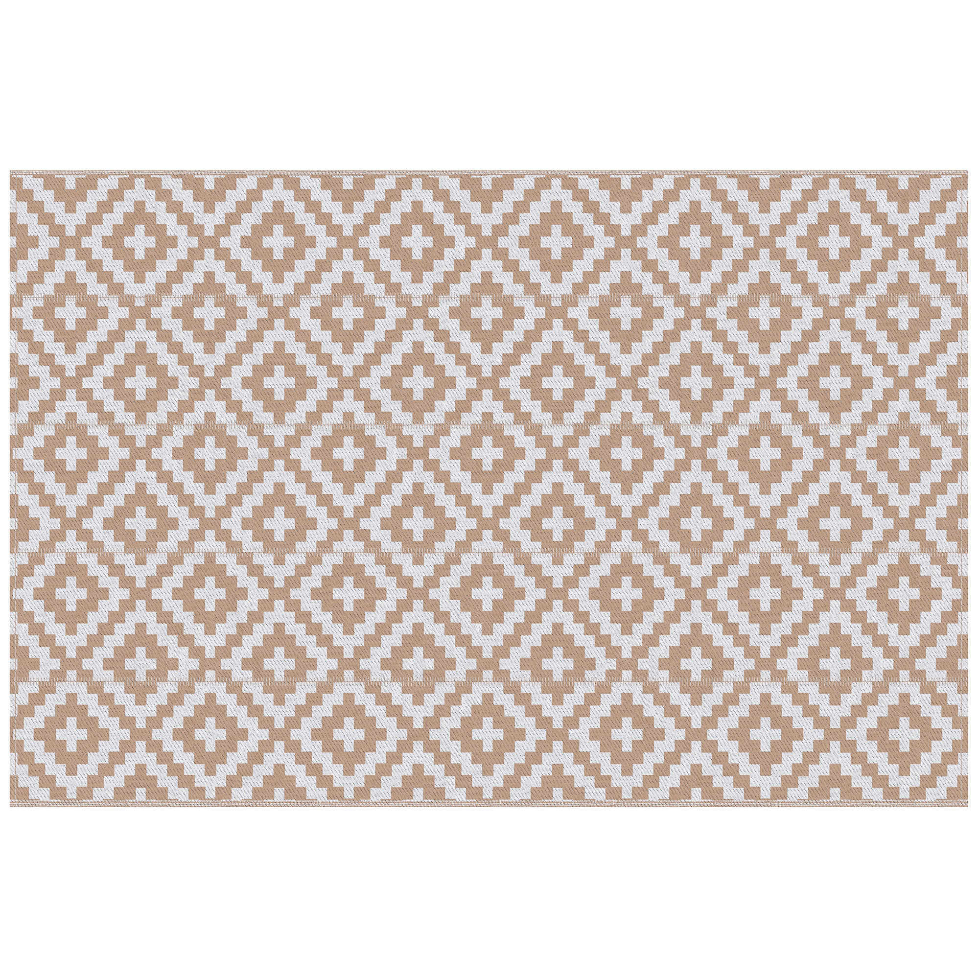 Outsunny Reversible Outdoor RV Rug, Patio Floor Mat, 274 x 182 cm Plastic Straw Rug for Garden, terrace, Beach, Camping, Coffee & White