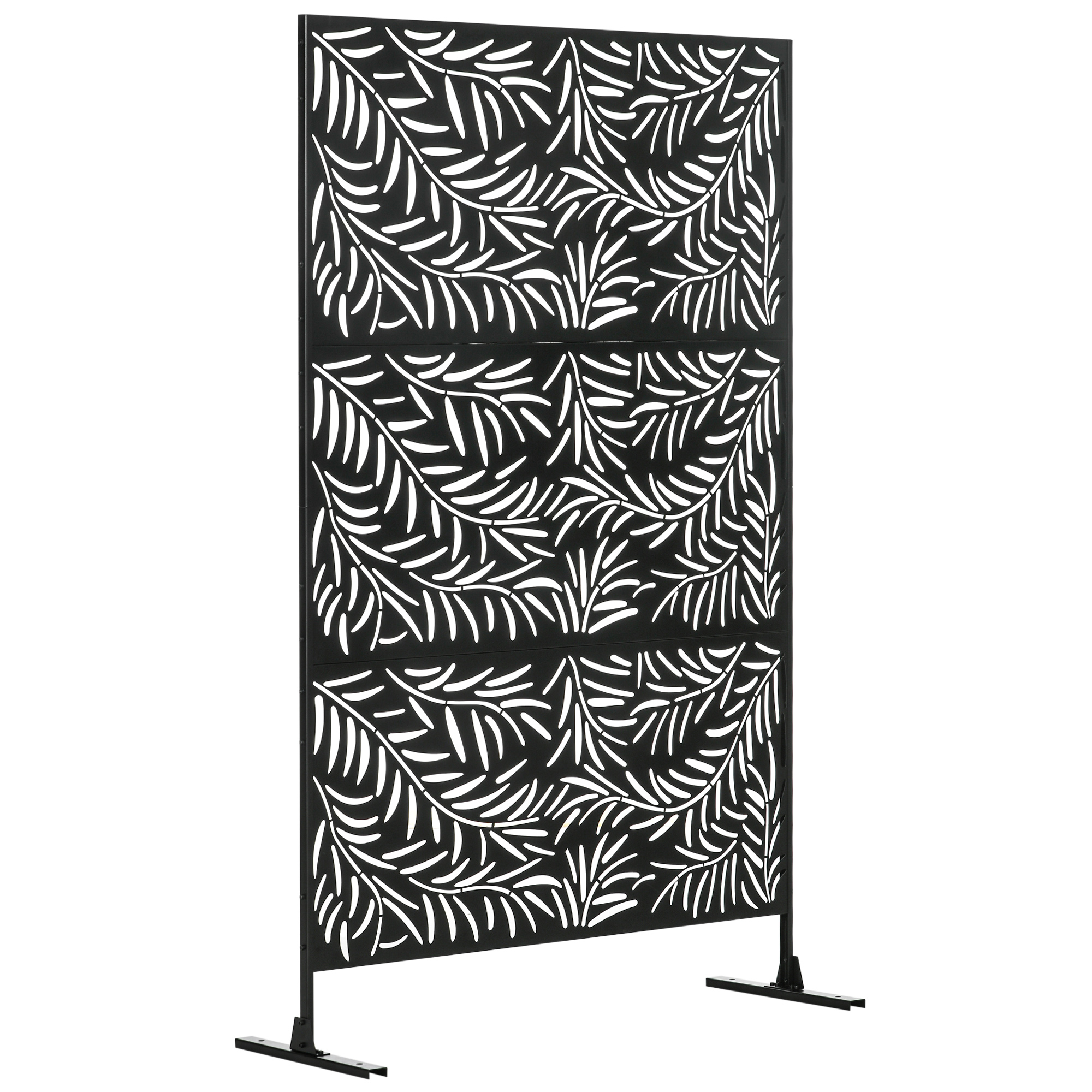 Outsunny Decorative Privacy Screen with Stand, 6.5FT Freestanding Metal Outdoor Divider, Decorative Privacy Panel with Expansion Screws for Garden Patio Pool Hot Tub, Willow Branch Style, Bla