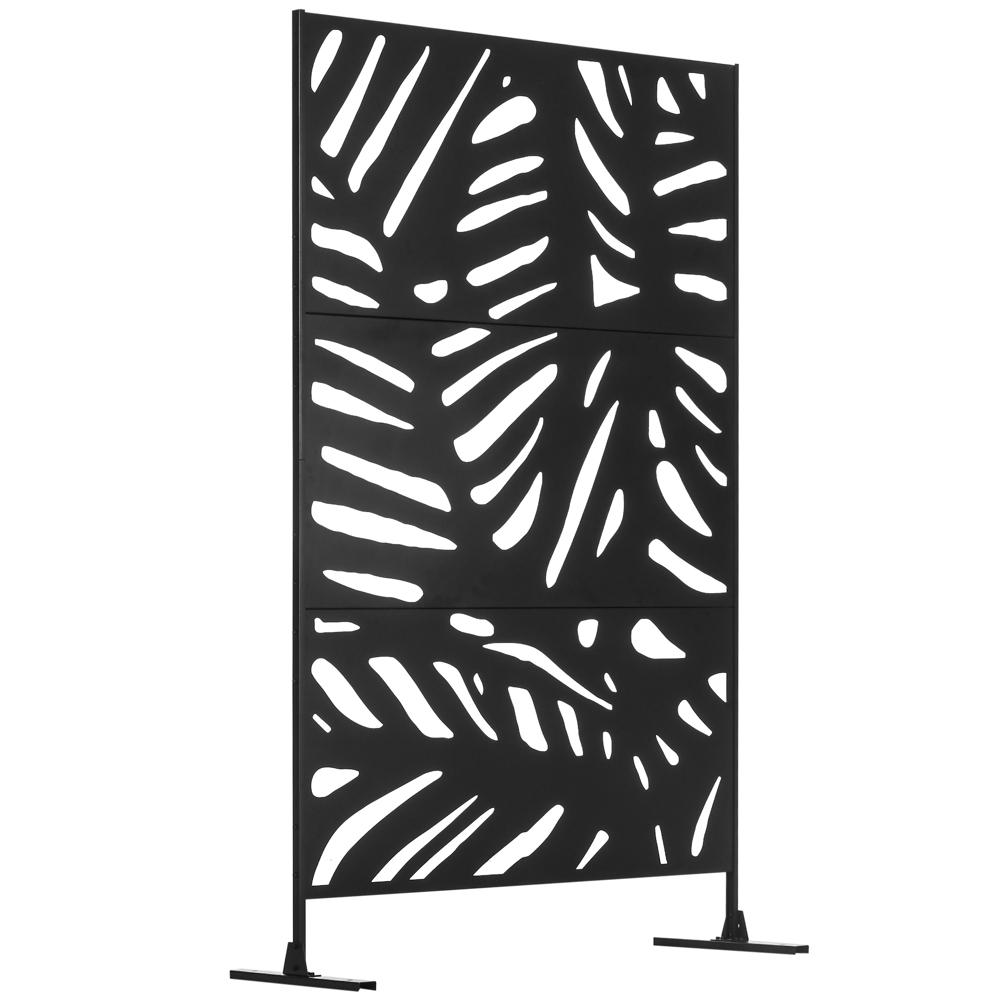 Outsunny Decorative Garden Privacy Screen with Stand, 6.5FT Freestanding Metal Outdoor Divider, Decorative Privacy Panel with Expansion Screws for Garden Pool Hot Tub, Large Leaves Style, Bla