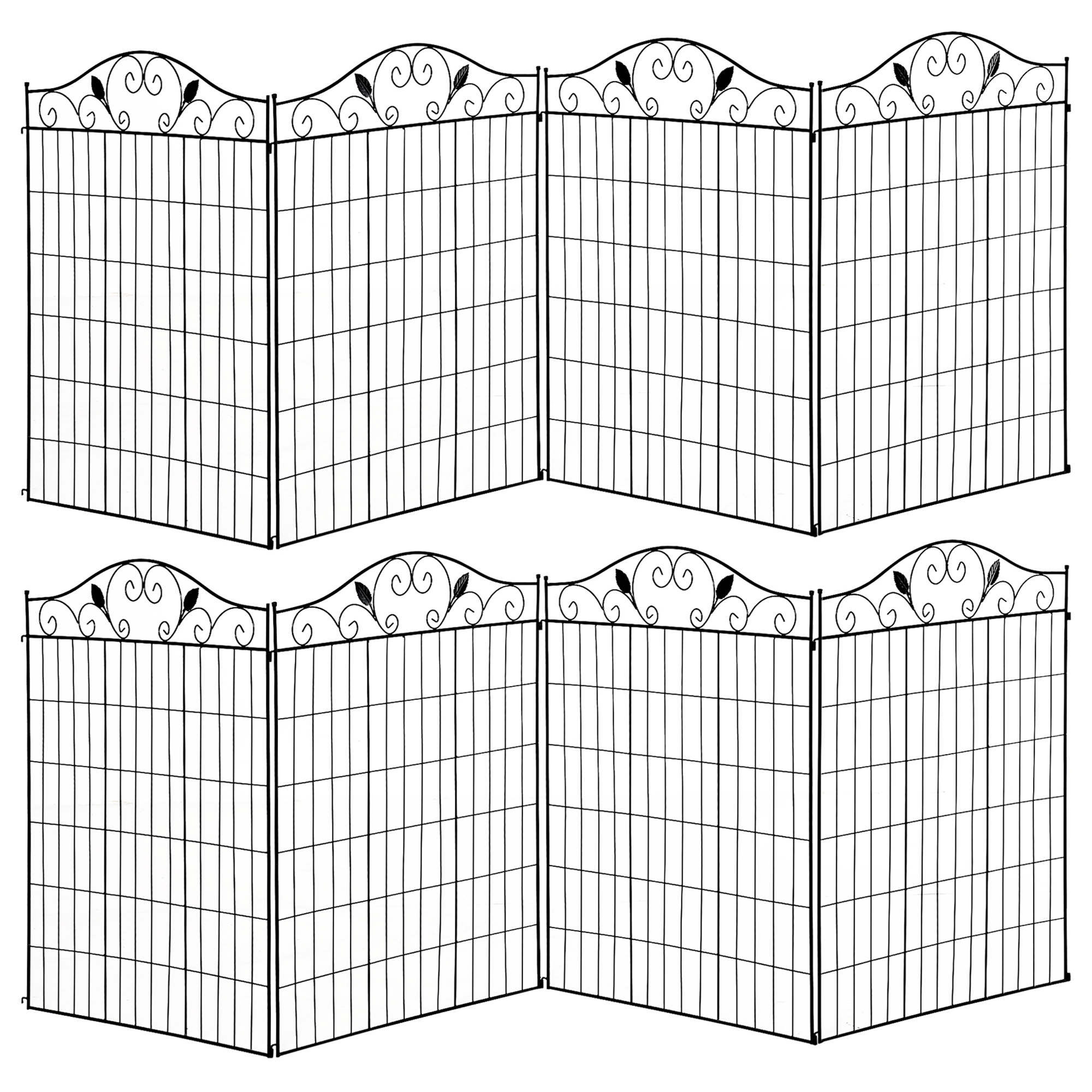 Outsunny Set of 2 Decorative Garden Fence, 8 Panels Metal Picket Fence, Versatile Shapes for Patio Lawn, 365cm x 112cm, Black