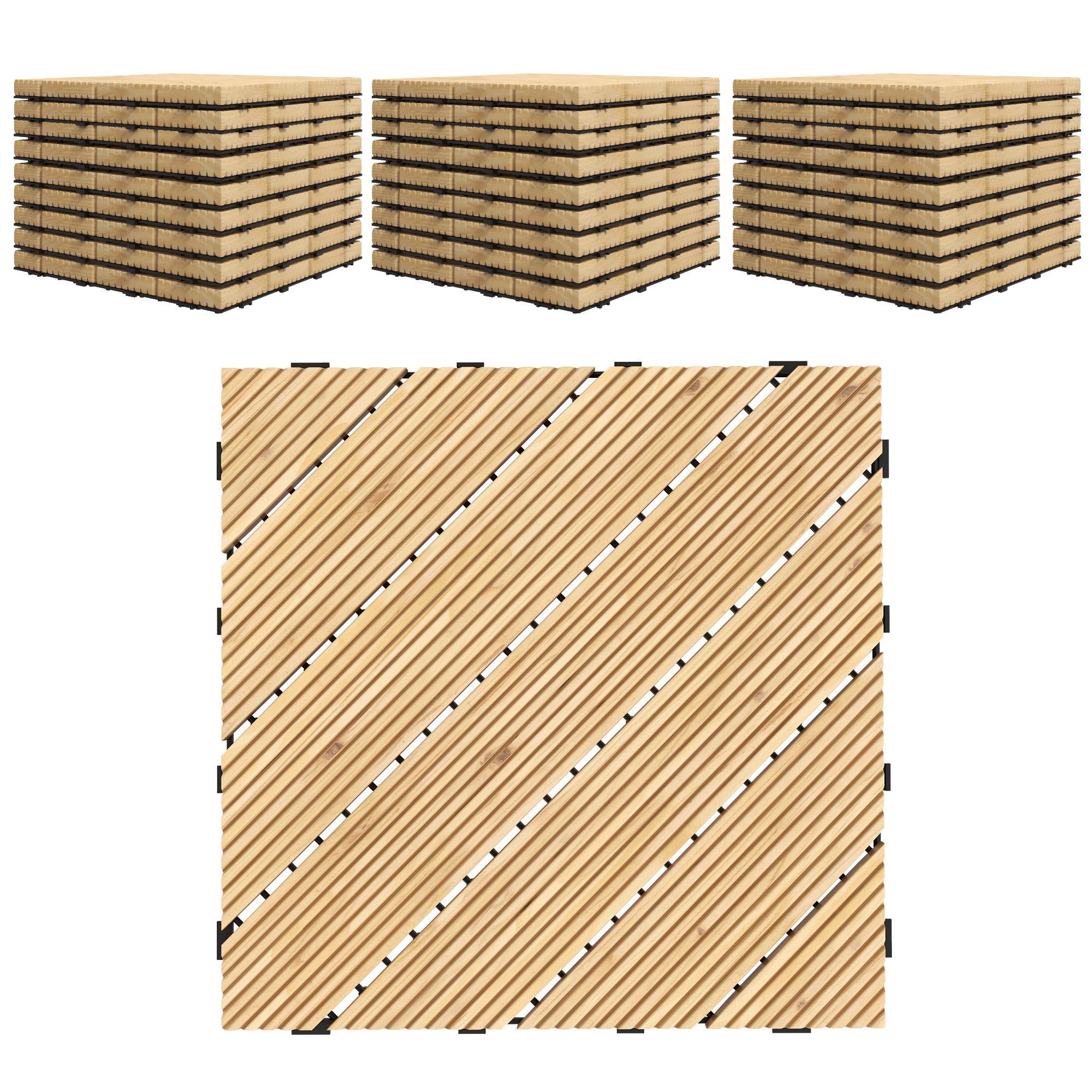 Outsunny 27 Pcs Wooden Interlocking Decking Tiles, 30 x 30 cm Anti-slip Outdoor Flooring Tiles, 0.81㎡ per Pack, All Weather Use for Patio, Balcony, Terrace, Hot Tub, Yellow