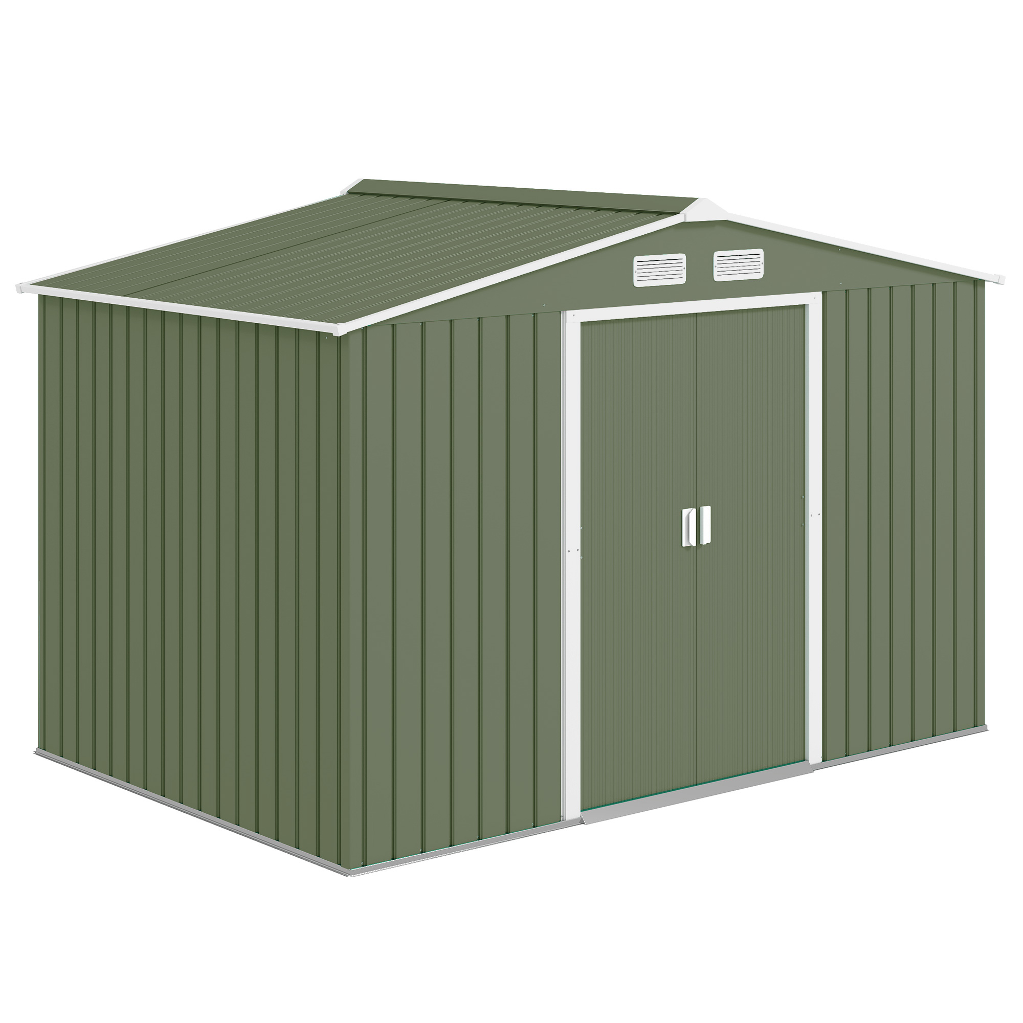 Outsunny 9 x 6ft Metal Garden Shed, Waterproof Outdoor Bike Storage Shed Galvanised with Vents, Foundation Kit, Apex Roof and Lockable Double Doors for Patio Lawn, Light Green