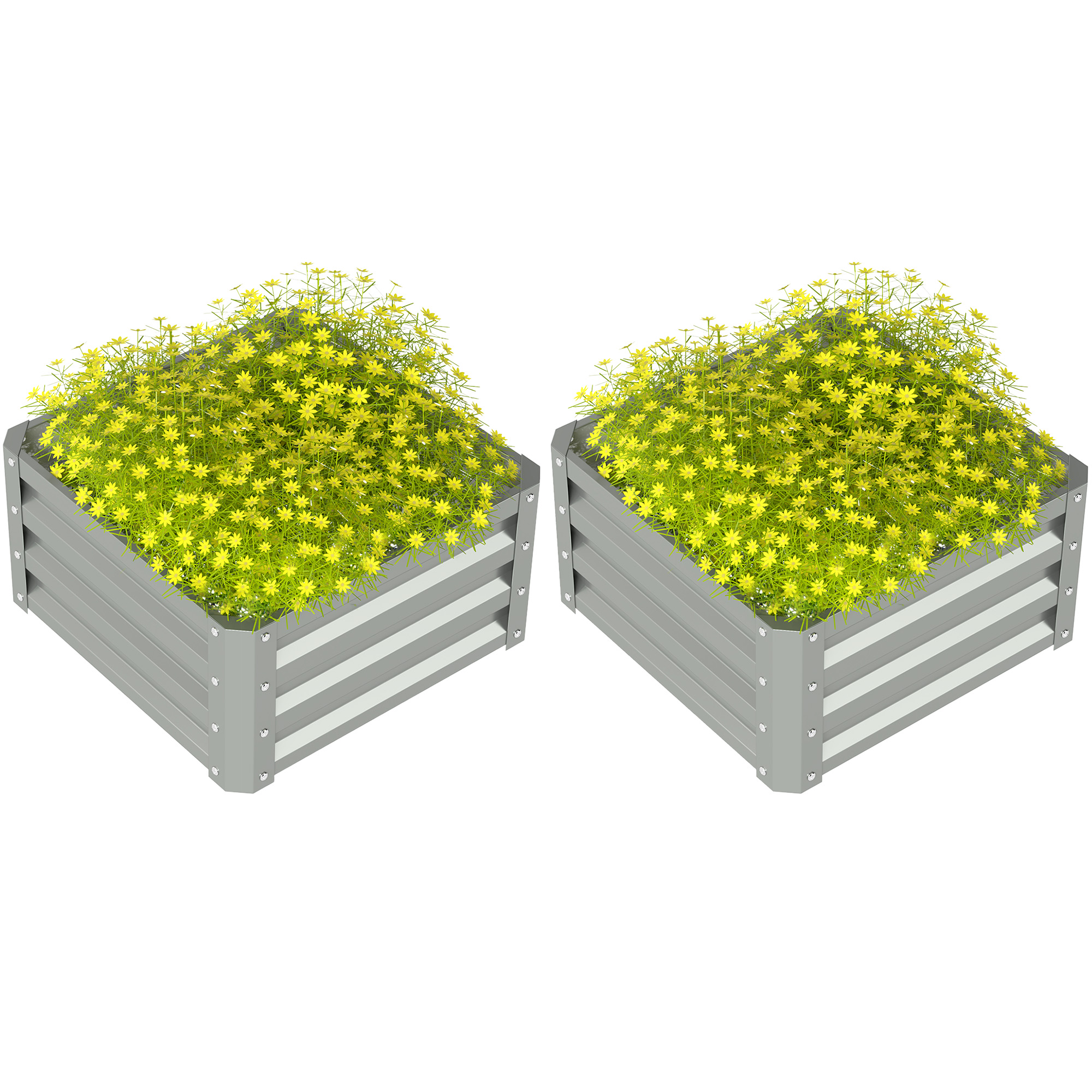 Outsunny Set of Two 60 x 60cm Steel Planter Boxes - Light Grey
