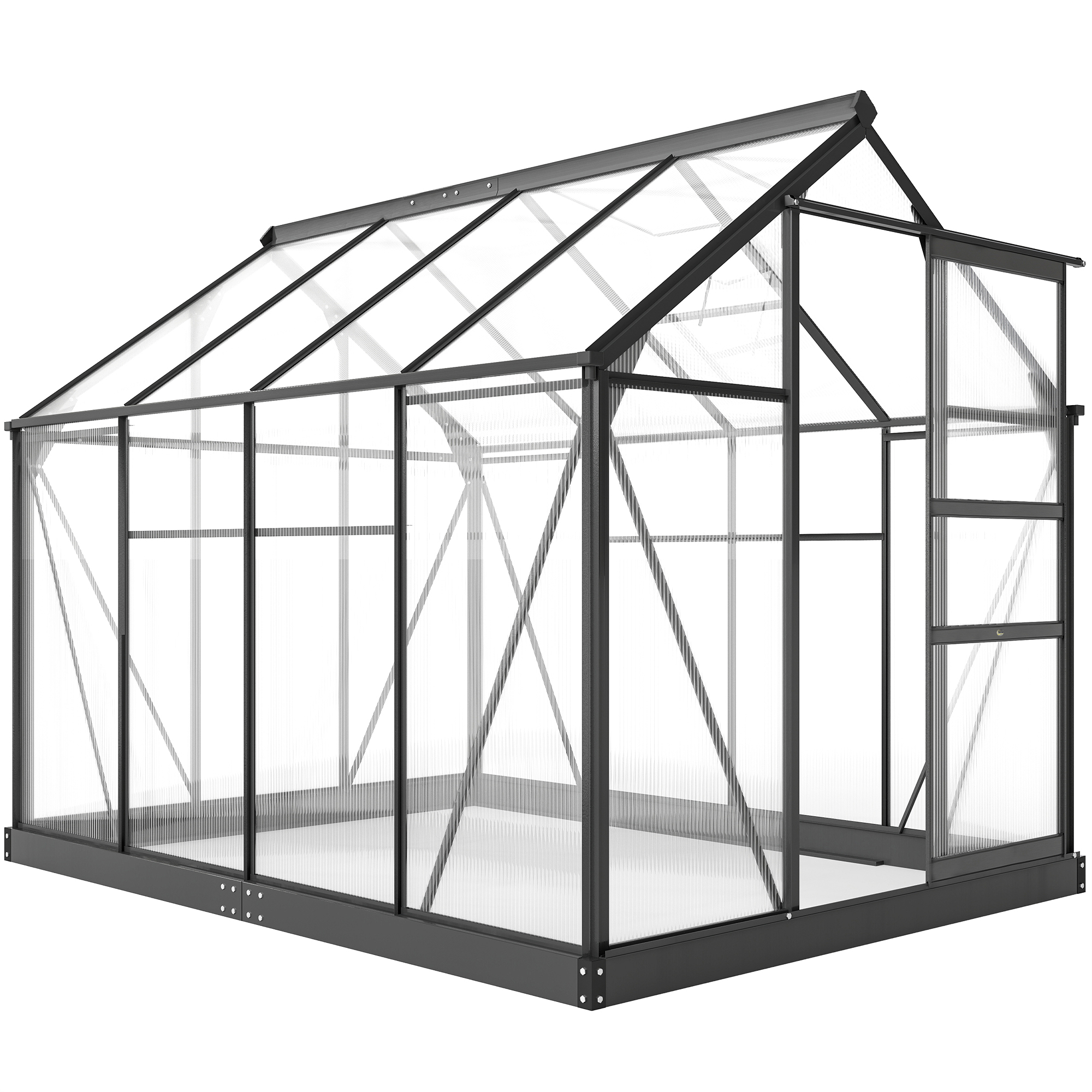 Outsunny 6 x 8ft Polycarbonate Greenhouse, Large Walk in Green House with Slide Door and Window, Garden Plants Grow House with Aluminium Frame and Foundation, Grey
