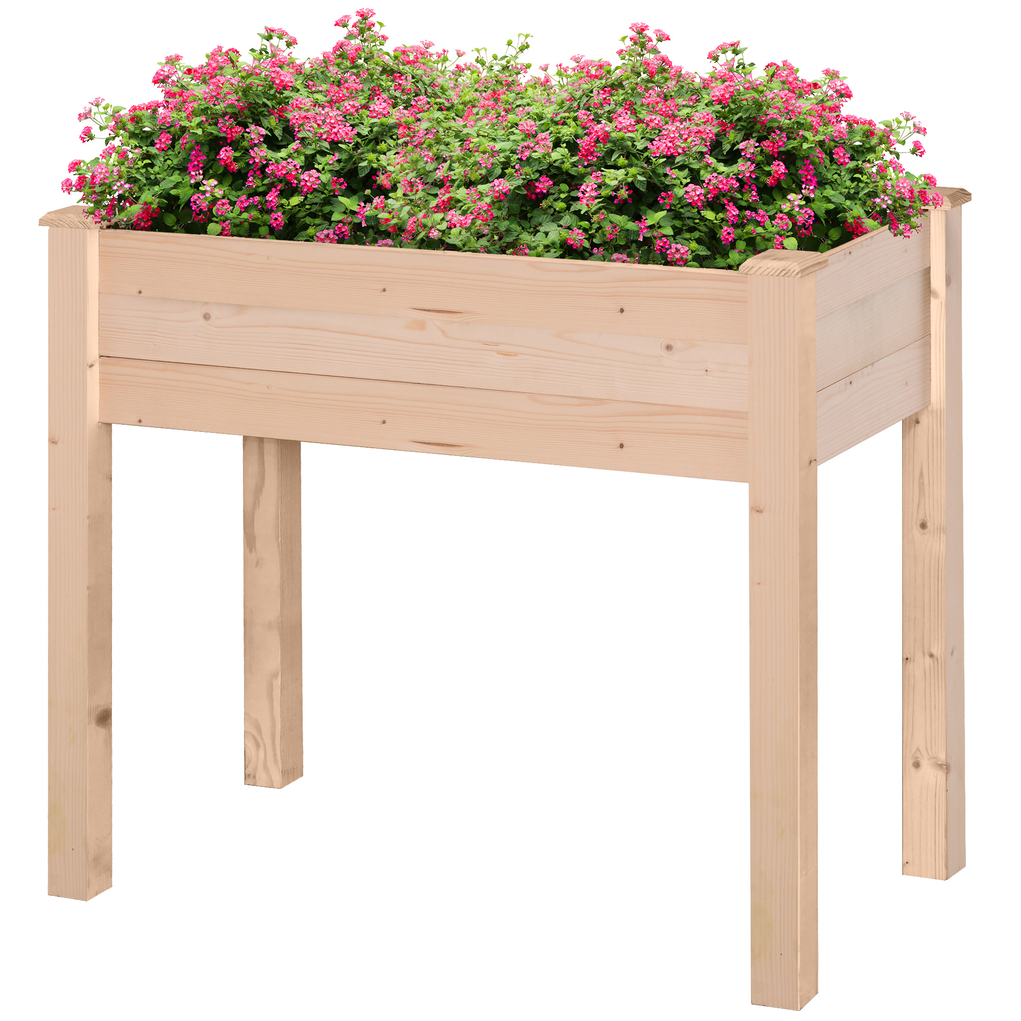 Outsunny Garden Wooden Planters， Rectangular Raised Bed,Flower Box, Fir Wood Indoor/Outdoor, Oak Tone, 86L x 46W x 76Hcm