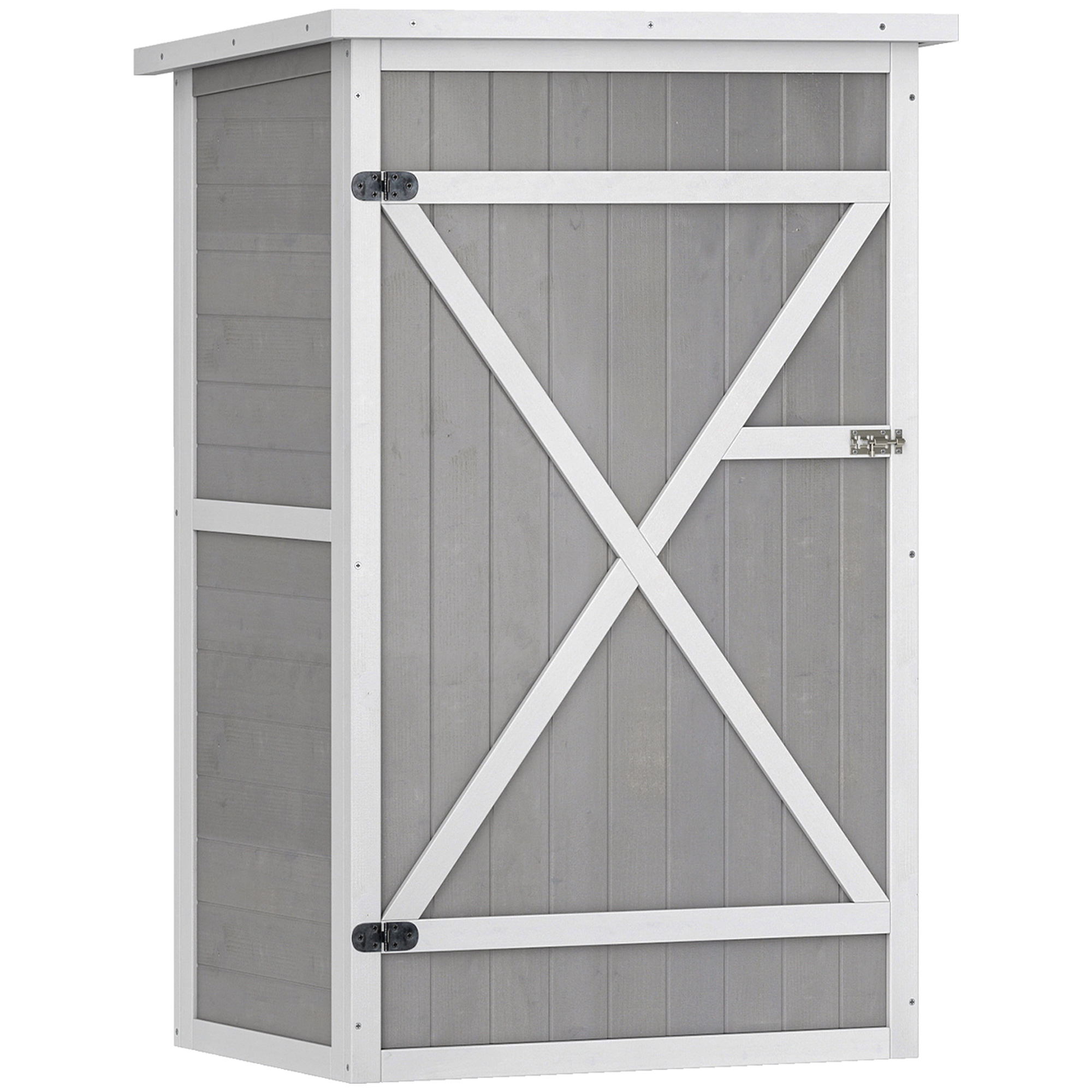 Outsunny Wooden Small Shed, 75L x 56W x115H cm Garden Storage Shed with Shelves and Bolt Latch, Grey