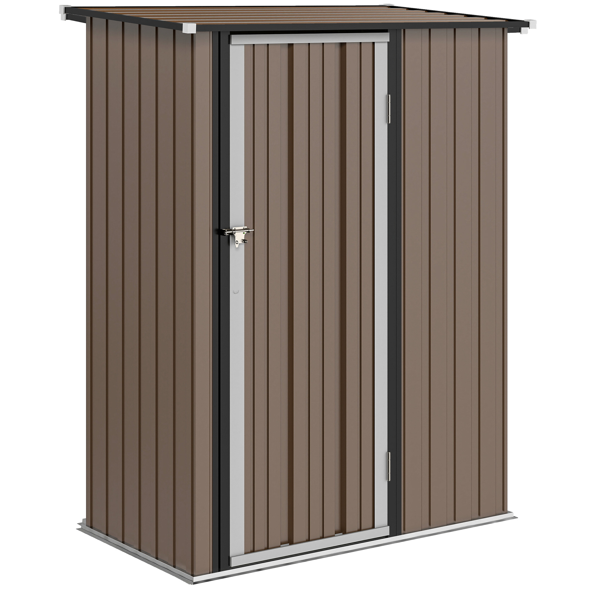 Outsunny 5ft x 3ft Garden Storage Shed, Galvanised Outdoor Metal Shed Waterproof with Sloped Roof, Lockable Door for Patio Tools, Equipment, Brown