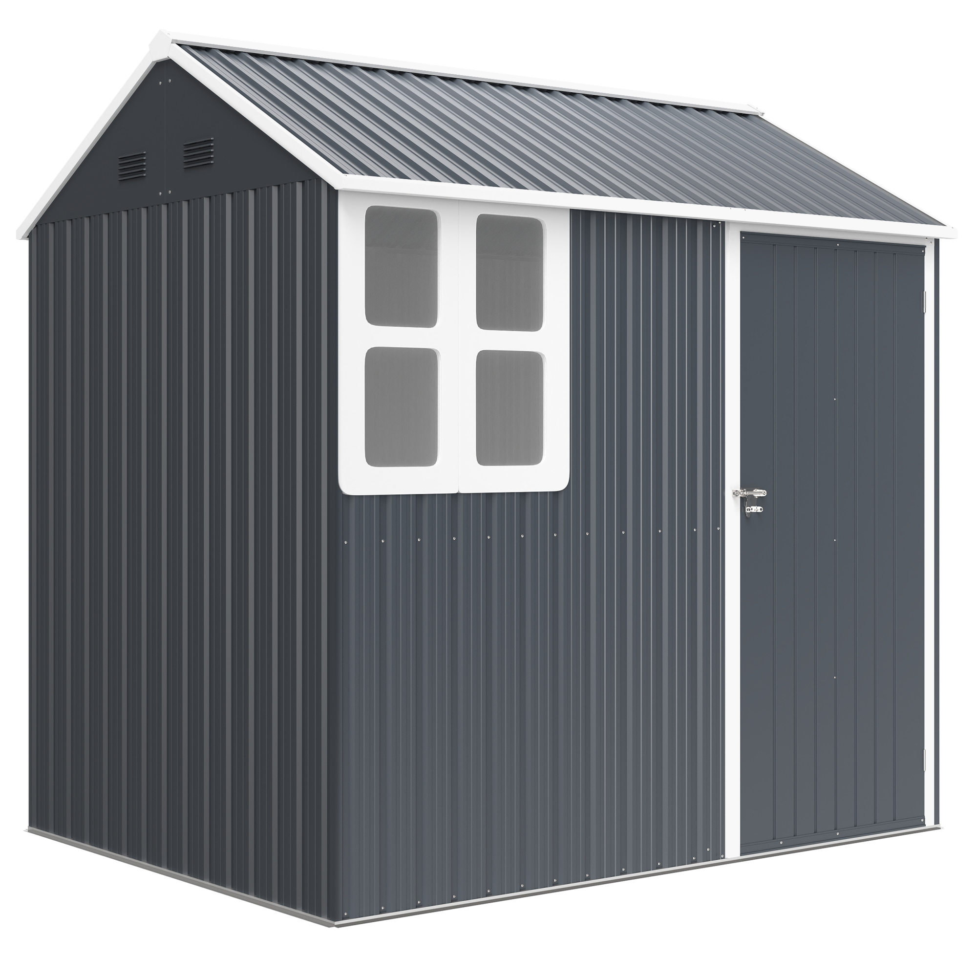 Outsunny 7 x 6ft Galvanised Garden Shed with Latch and Galvanised Steel Frame - Dark Grey