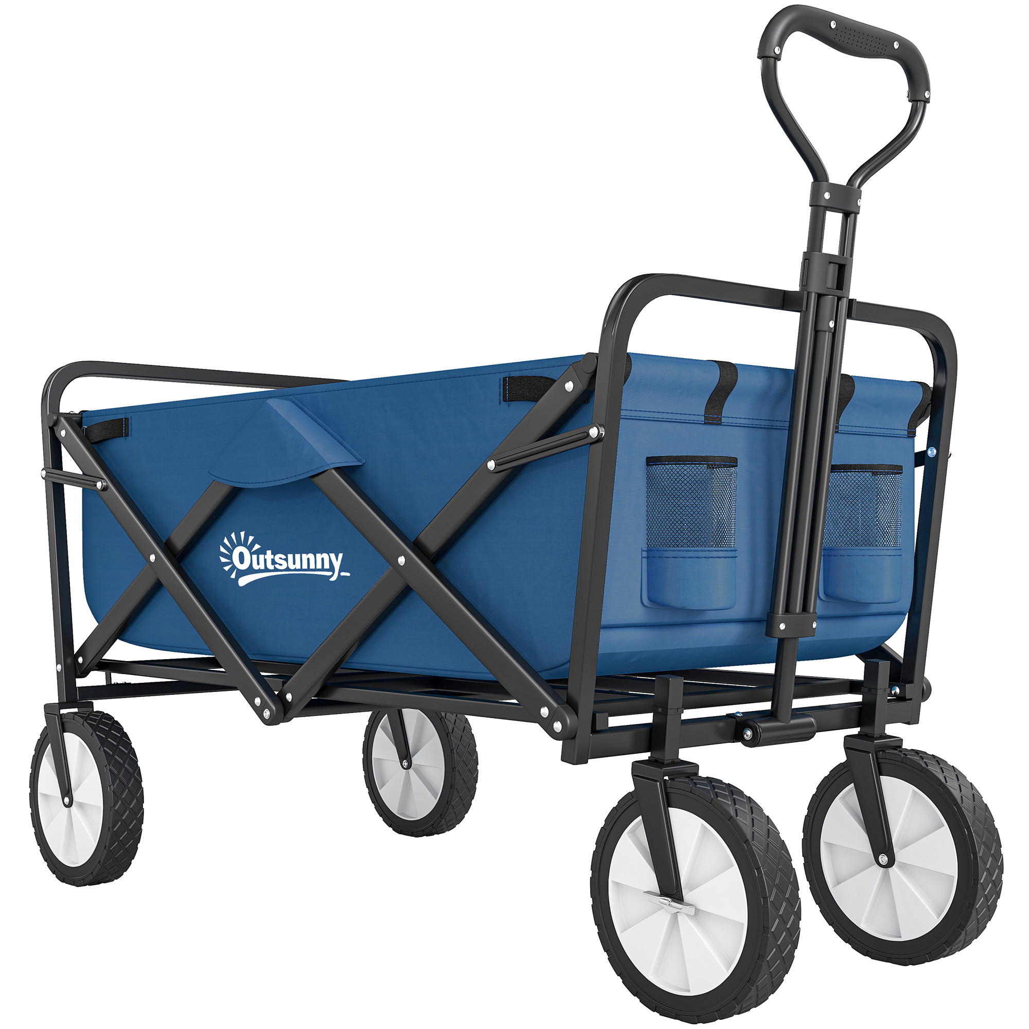 Outsunny 135L Festival Trolley on Wheels, Folding Wagon Camping Trolley Cart with Adjustable Handle, Dual Brakes, Portable Wagon Cart for Outdoor, Garden, Shopping, Fishing, Navy Blue