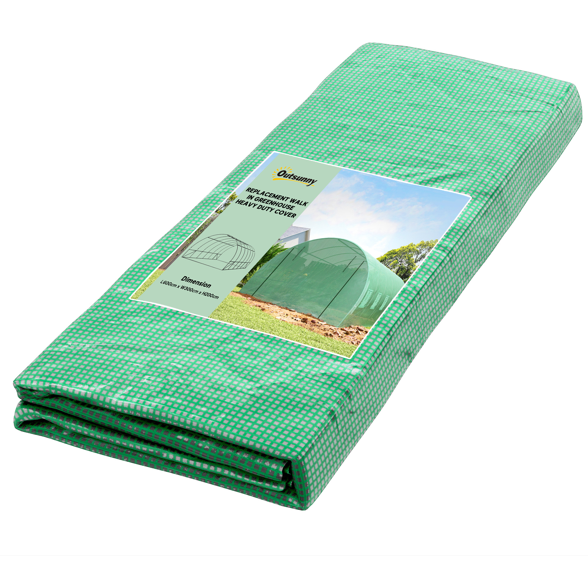 Outsunny 6 x 3 x 2m Greenhouse Replacement Cover ONLY Winter Garden Plant PE Cover for Tunnel Walk-in Greenhouse with Roll-up Windows Door Outdoor, Green