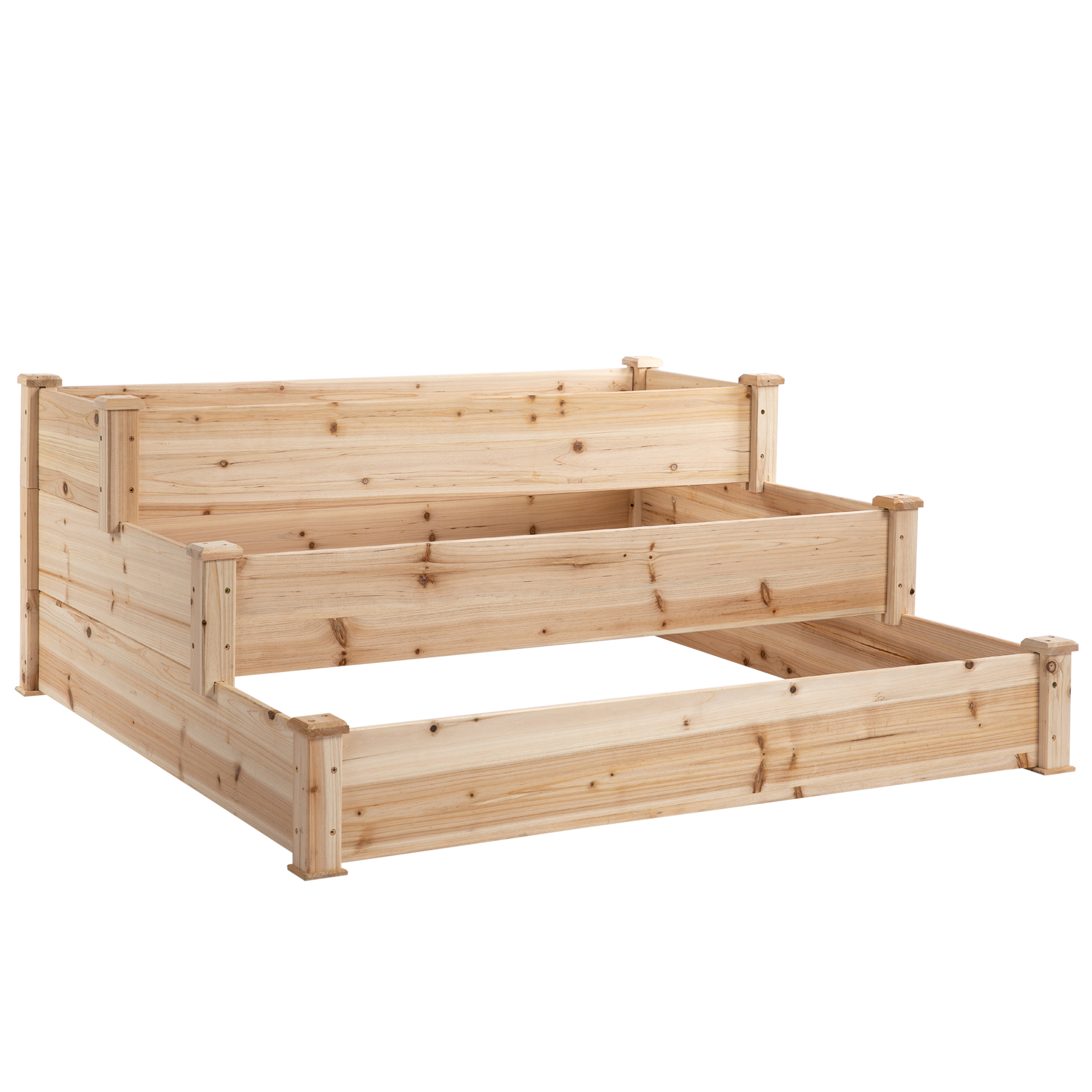 Outsunny 470L Raised Garden Bed, 3-Tier Planter Kit, Elevated Wooden Planters for Garden, Yard & Patio, Wooden Nature