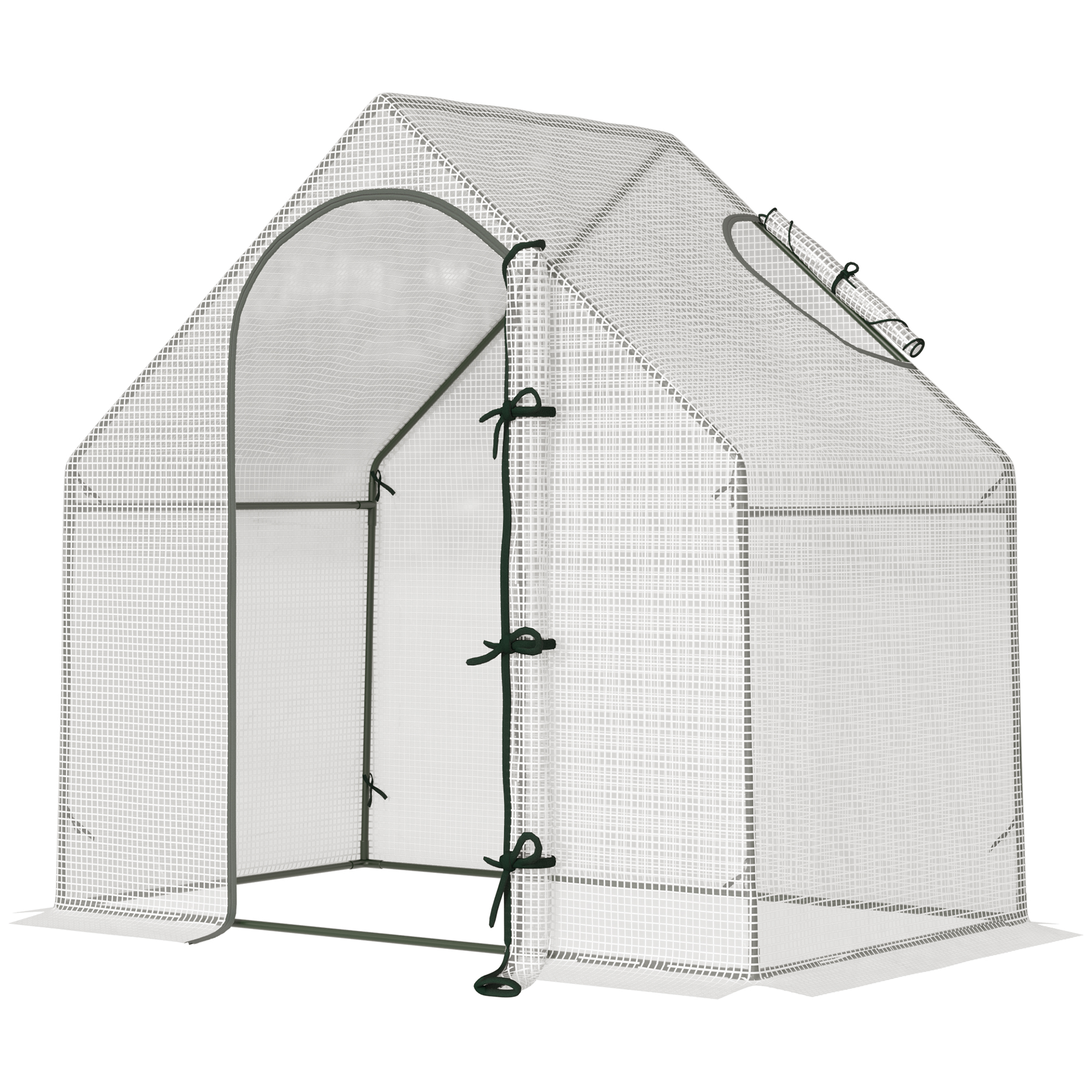 Outsunny Walk In Tomato Greenhouse Garden Outdoor Mini Greenhouse Flower Planter Steel Frame with Zipped Door & Window, PE Cover, 180 x 100 x 168CM, White