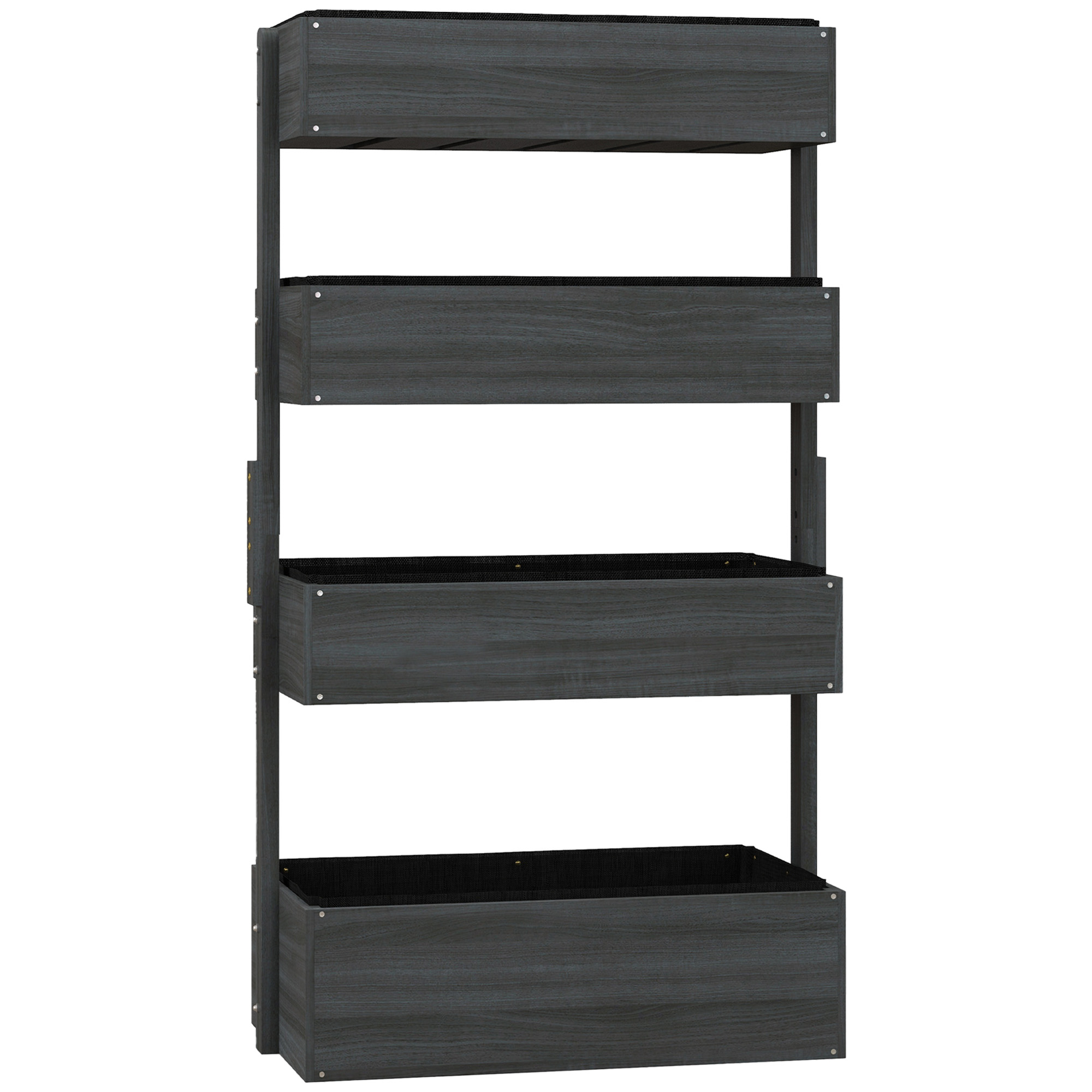 Outsunny Four-Tier Basket Wooden Plant Stand - Grey