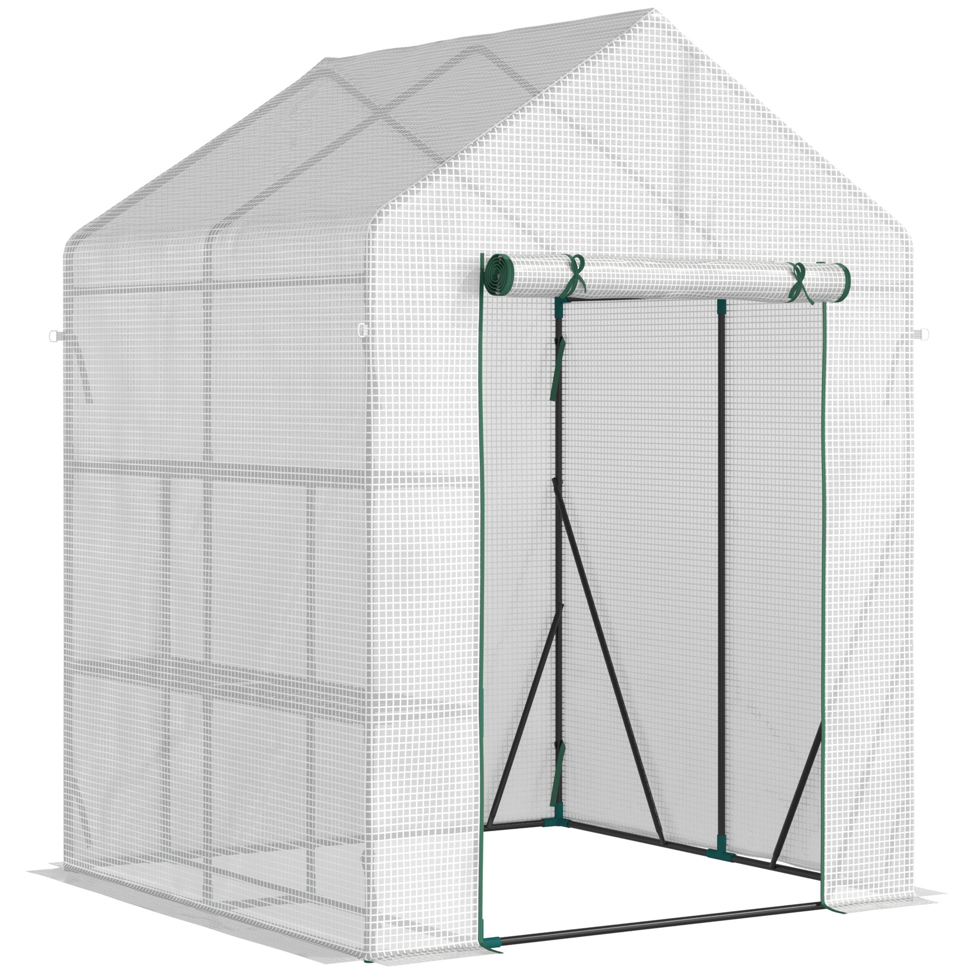 Outsunny Walk In Greenhouse with 2 Tier Shelf, Portable Gardening Plant Grow House Tomato Greenhouse with Roll up Zip Panel Door, Reinforced PE Cover, 143 x 143 x 195cm, Clear