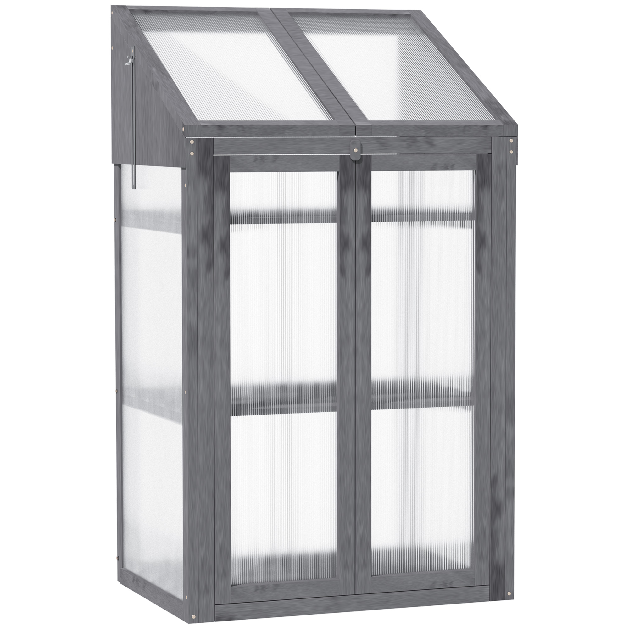 Outsunny Wooden Cold Frame Polycarbonate Greenhouse with Openable Top Cover and Double Door, Grow House for Flower, Vegetable and Plants, 70 x 50 x 120cm, Grey