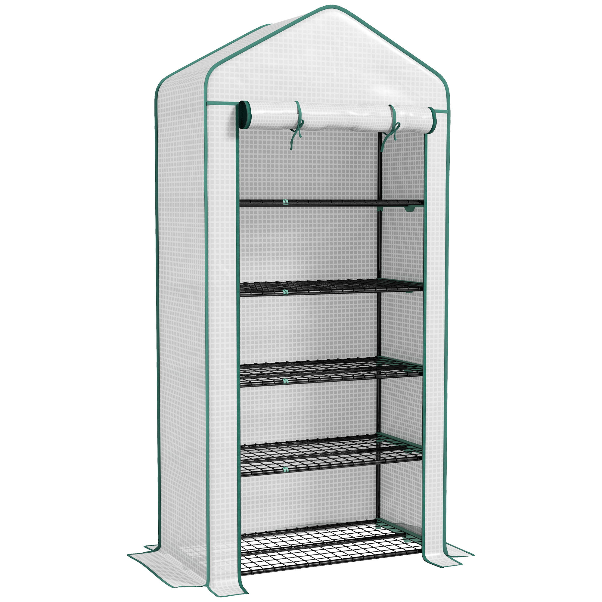 Outsunny 5 Tier Widened Mini Greenhouse with Reinforced PE Cover, Portable Indoor Outdoor Green House with Roll-up Door and Wire Shelves, 90 x 49 x 193cm, White