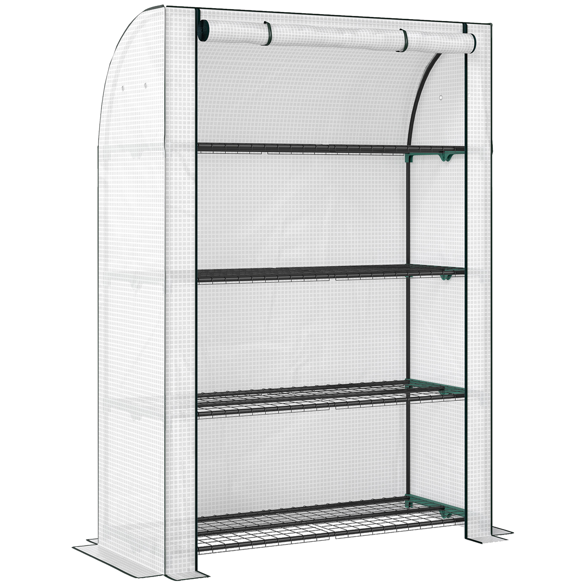 Outsunny Mini Greenhouse with Reinforced PE Cover, Portable Indoor Outdoor Green House with Roll-up Door, 170 x 120 x 50cm, White