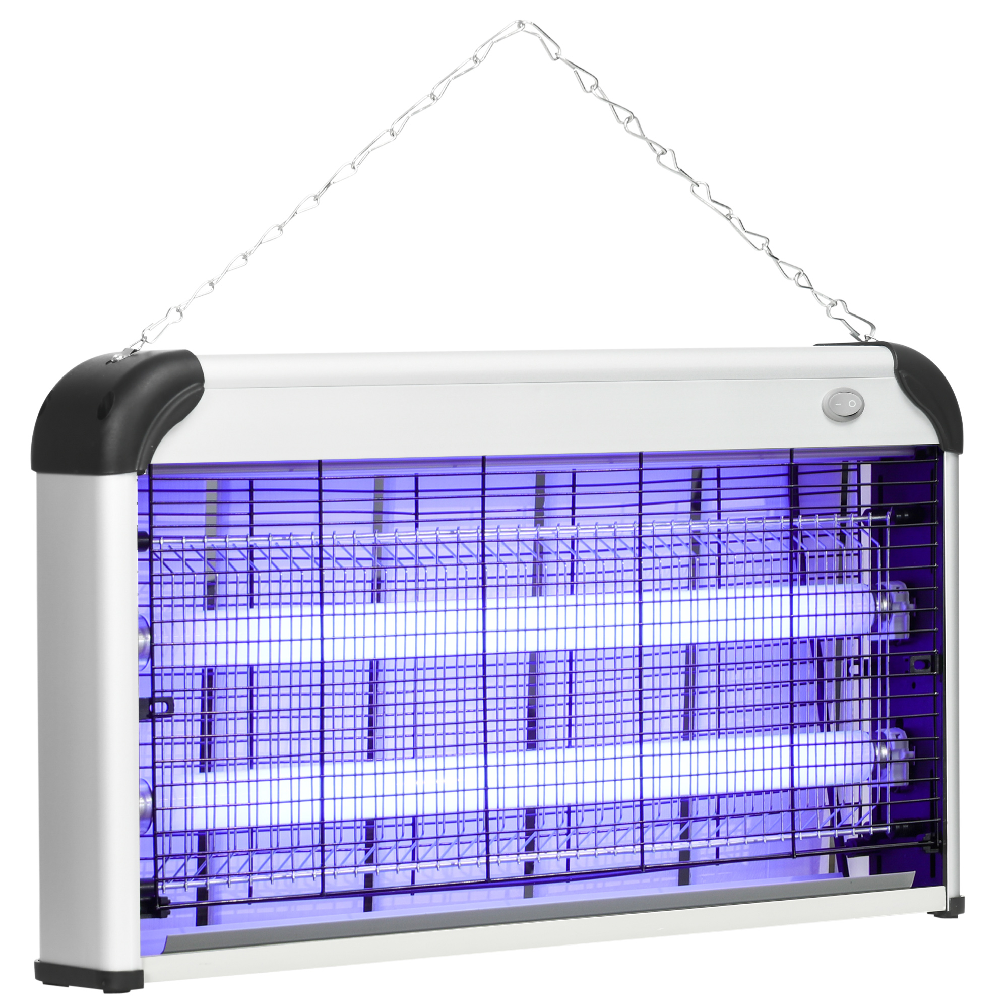 Outsunny 30W Electric Fly Zapper, Bug Zapper with UK Plug, 2 UV Bulbs, Hanging Chain, On/Off Switch and Removable Catch Tray, 60㎡ Coverage Insect Mosquito Killer for Indoor and Outdoor Use, S