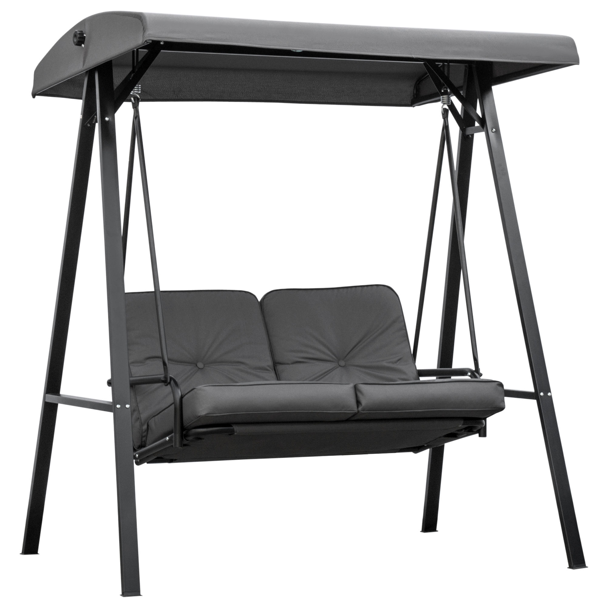 Outsunny 2 Seater Garden Swing Chair with Adjustable Tilting Canopy, Outdoor Hammock Bench with Steel Frame for Patio, 144 x 117 x 173 cm, Grey