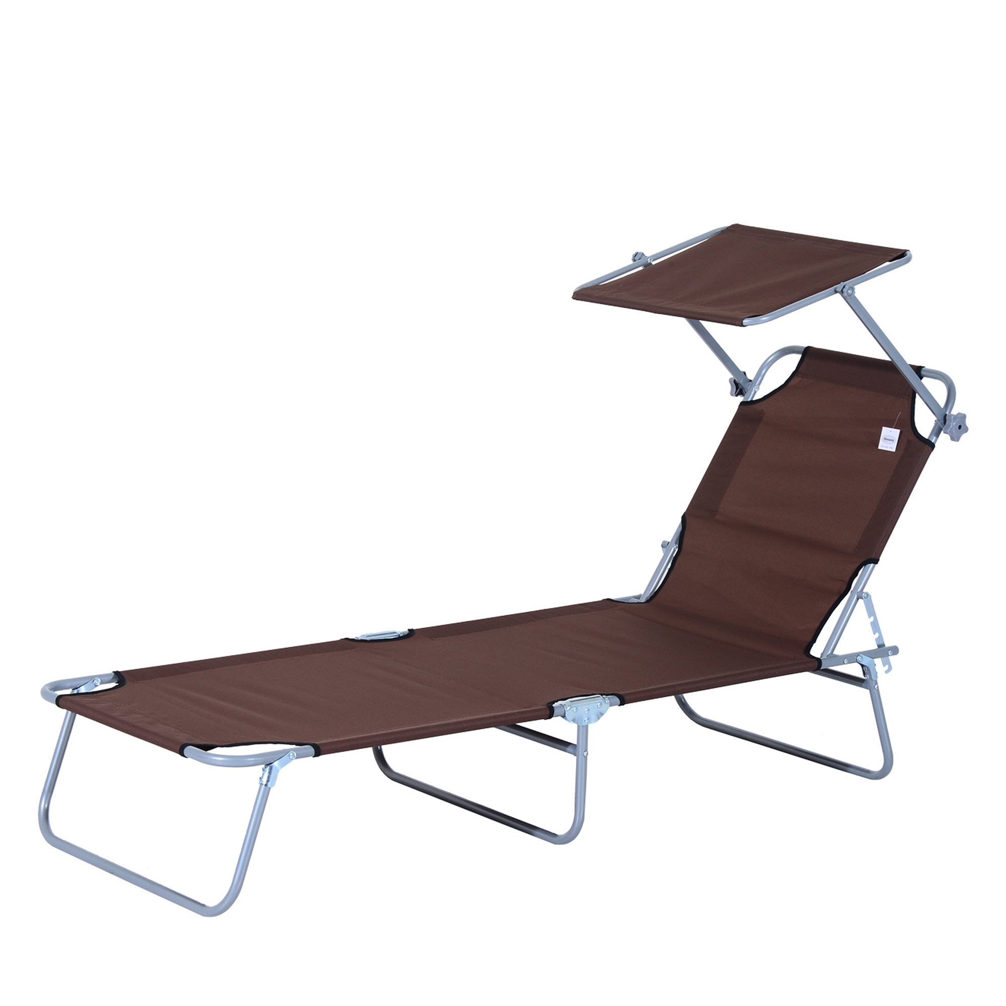 Outsunny Folding Sun Lounger with Canopy, Reclining Sunbed with 4-Position Adjustable Backrest, 600D Oxford Cloth, Portable Garden Lounger Recliner Chair for Beach, Camping, Patio, Brown