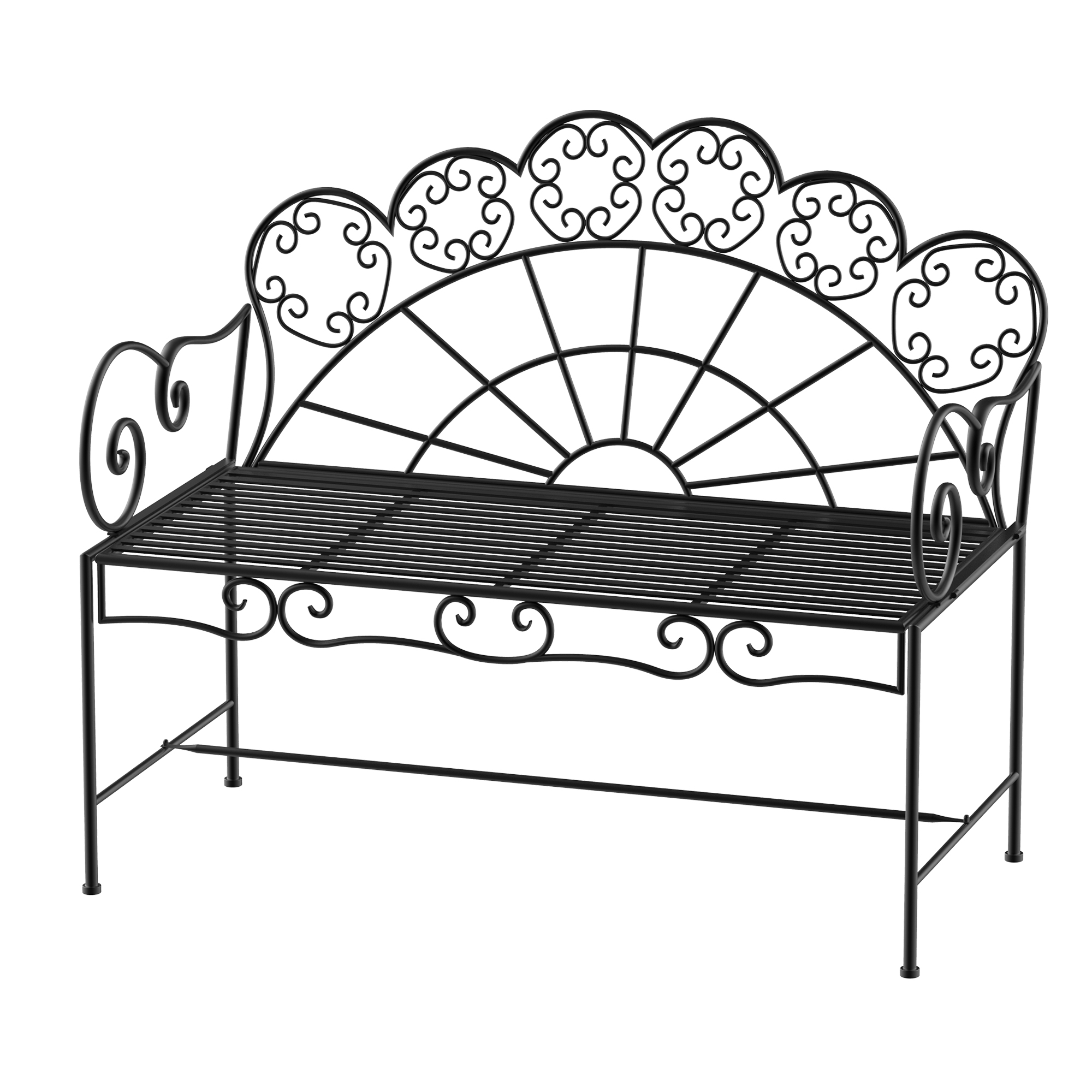 Outsunny Metal Garden Bench Loveseat with Slatted Seat, Black