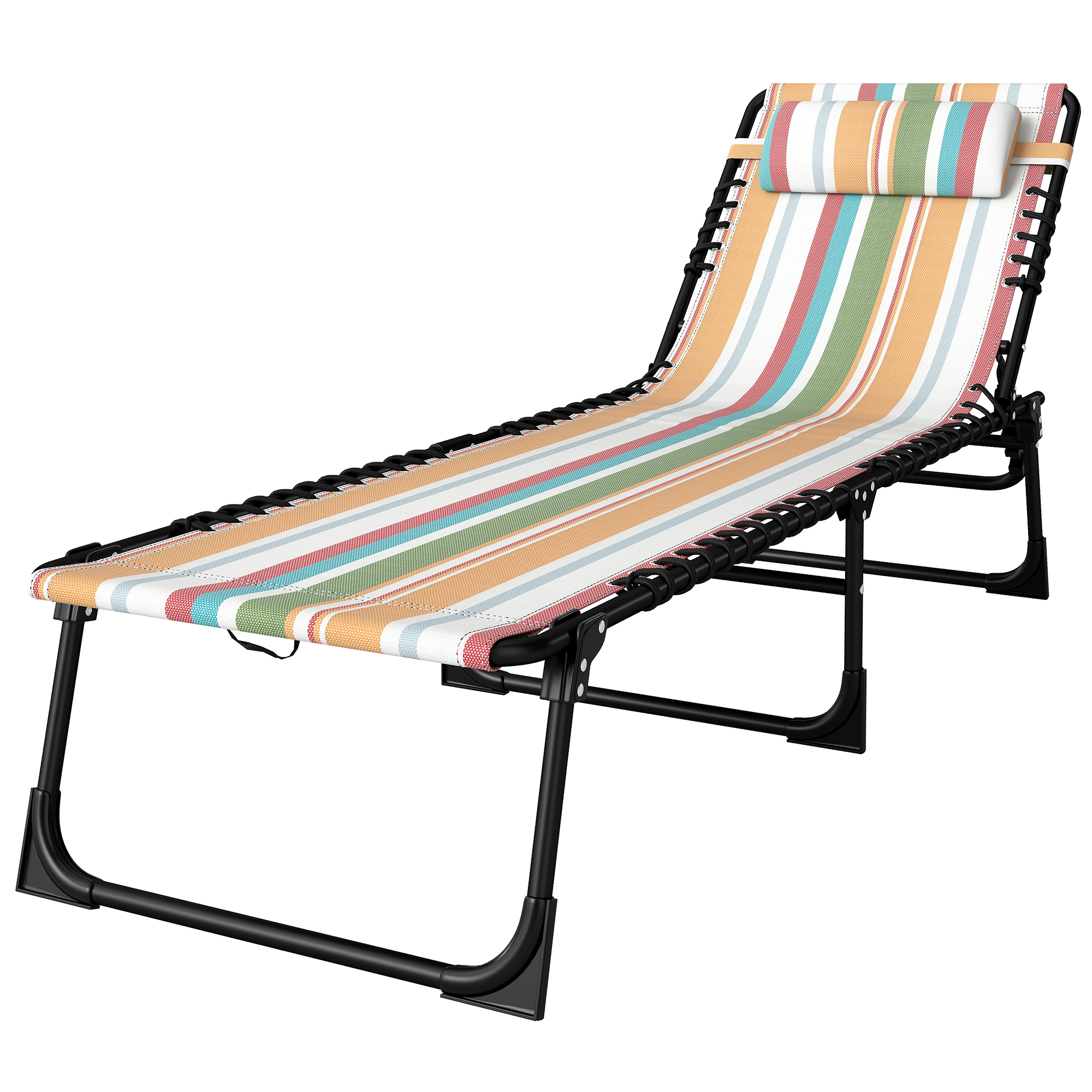 Outsunny Folding Sun Lounger Beach Chaise Chair Garden Reclining Cot Camping Recliner with 4 Position Adjustable Multicolored