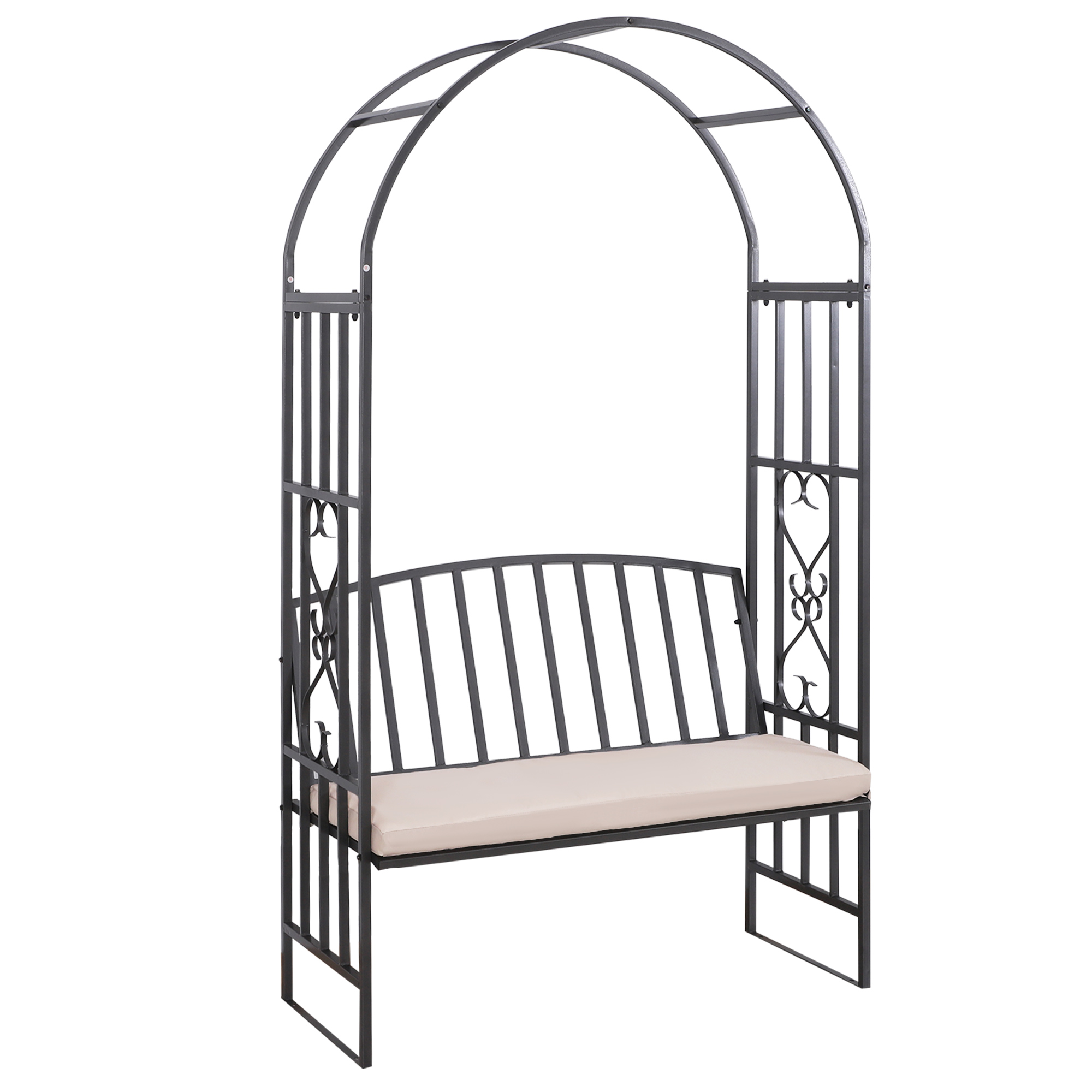 Outsunny Metal Frame Bench W/Arch, 114Lx60Wx206H cm-Grey