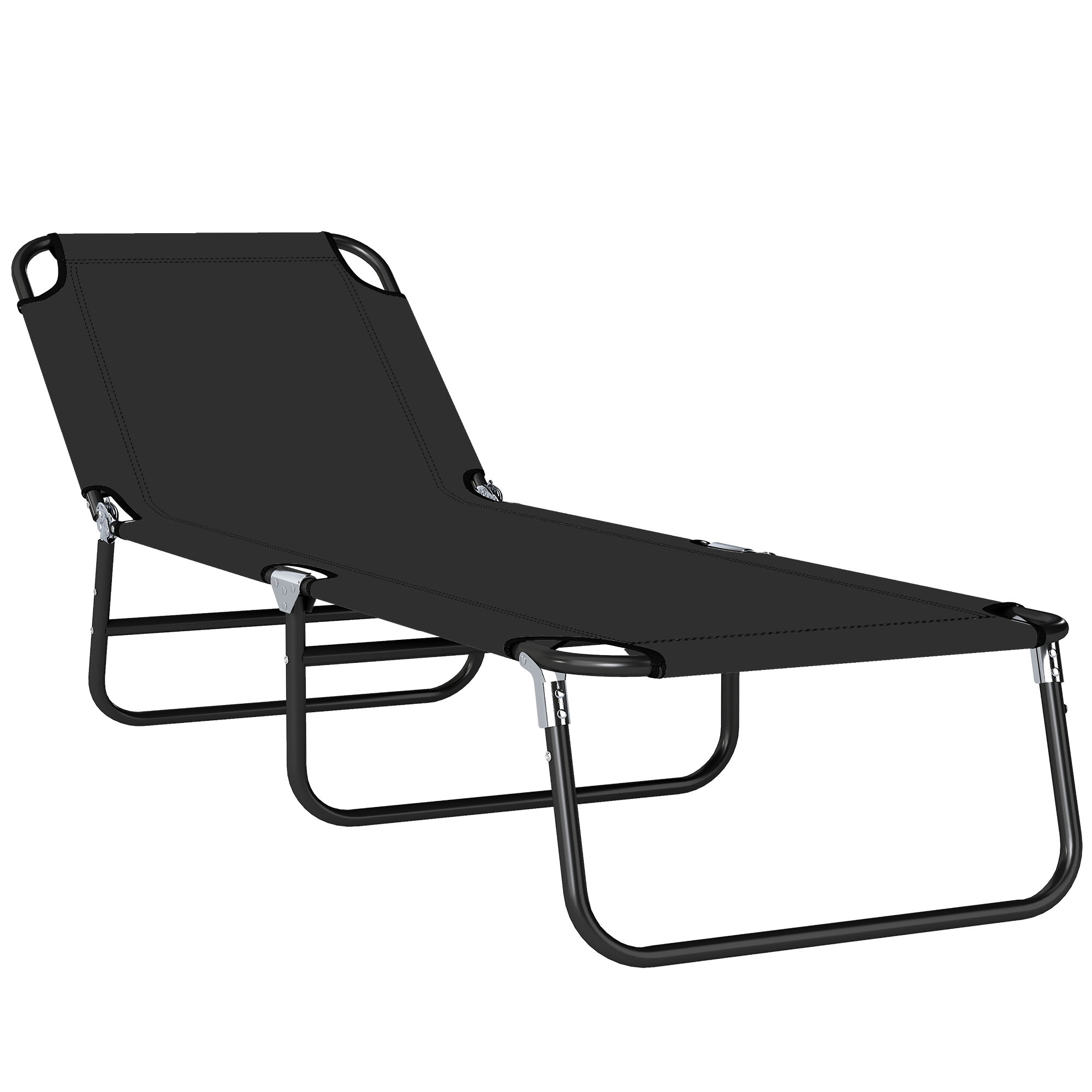 Outsunny Foldable Sun Lounger with 5-Position Adjustable Backrest, Outdoor Portable Recliner Chaise Lounge Chair with Oxford Fabric for Patio, Beach, Garden, Camping, Black