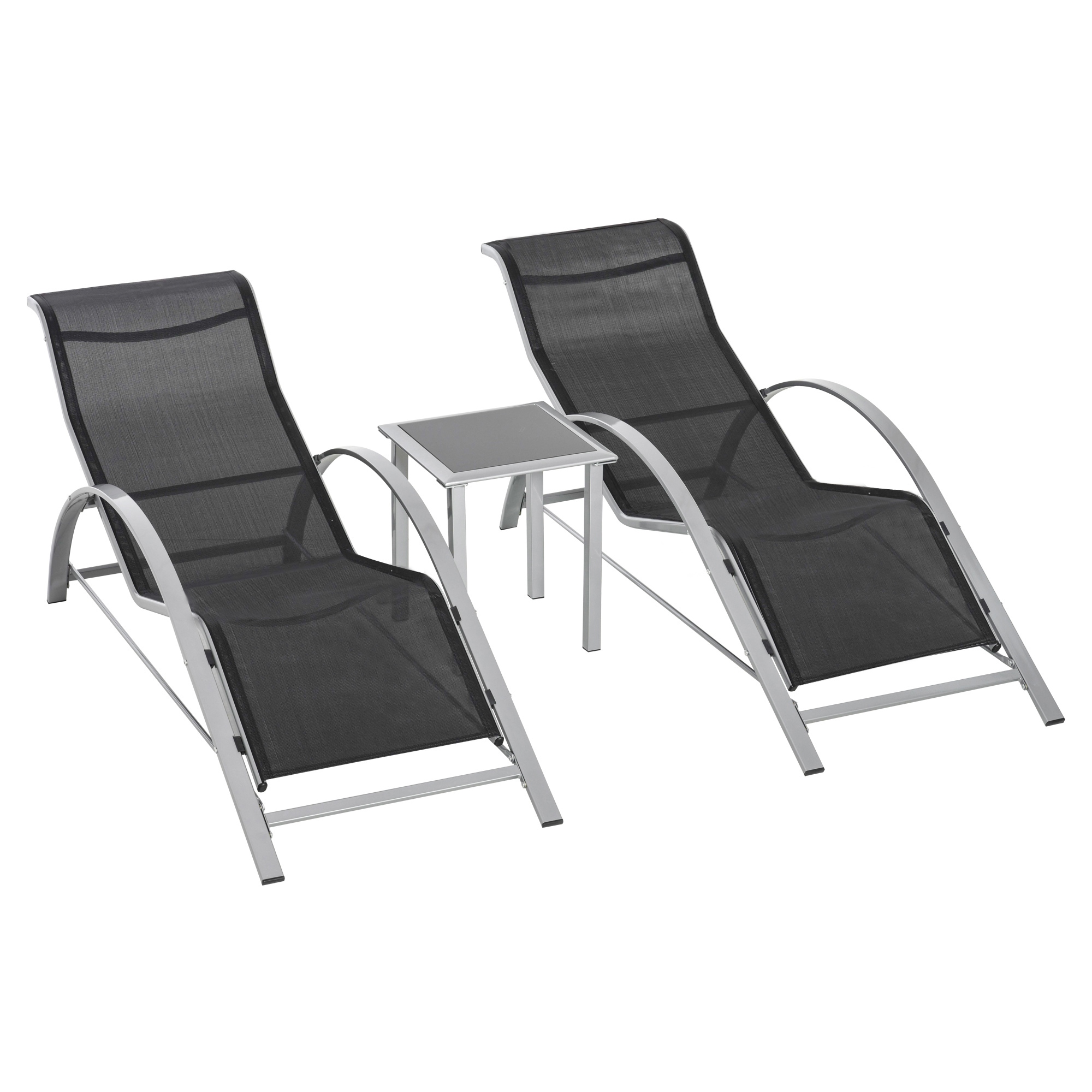 Outsunny Three-Piece Curved Sun Lounger Set - Black