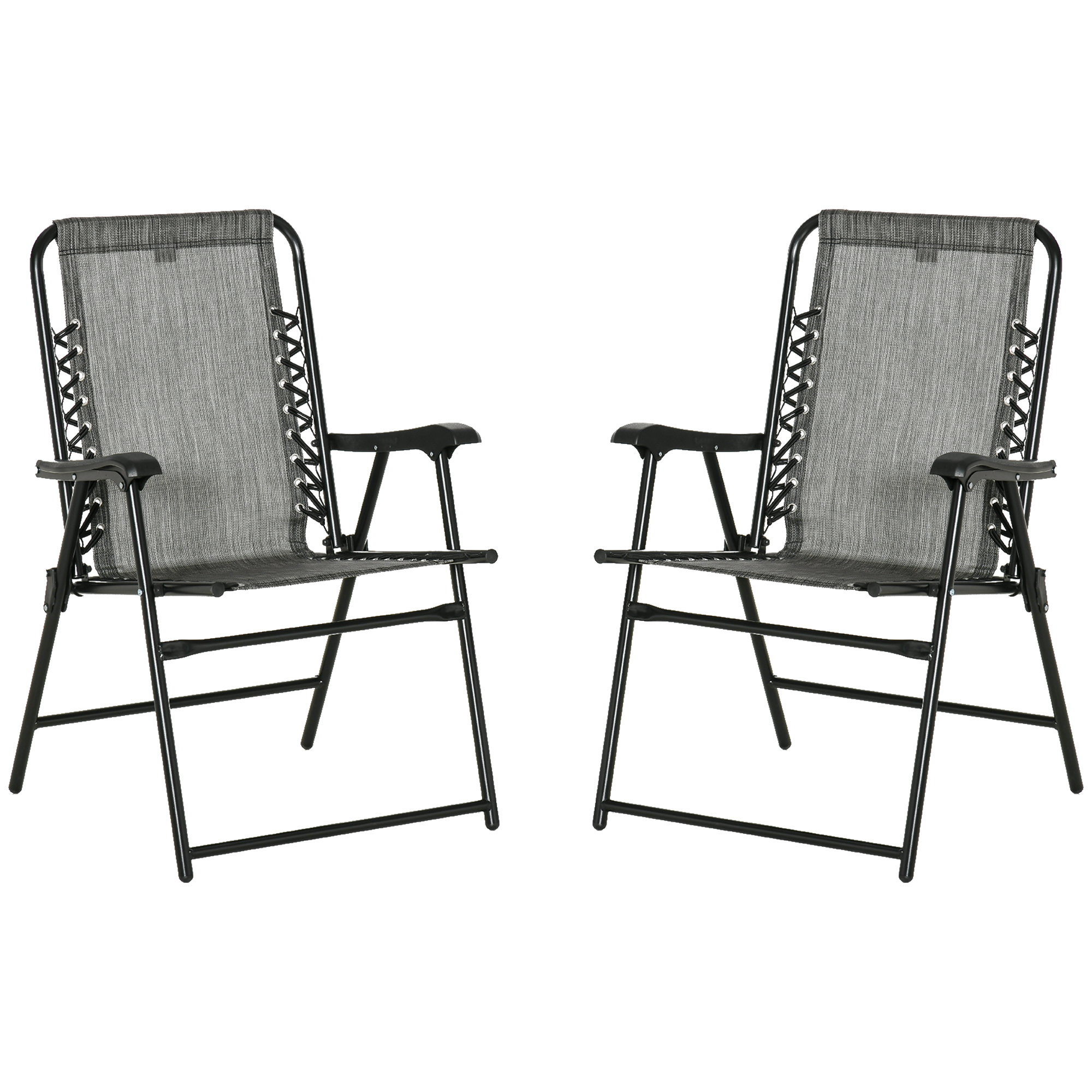 Outsunny 2 Pieces Foldable Chair Set, Outdoor Portable Loungers for Camping Pool Beach Deck, Lawn Chairs with Armrest Steel Frame, Grey