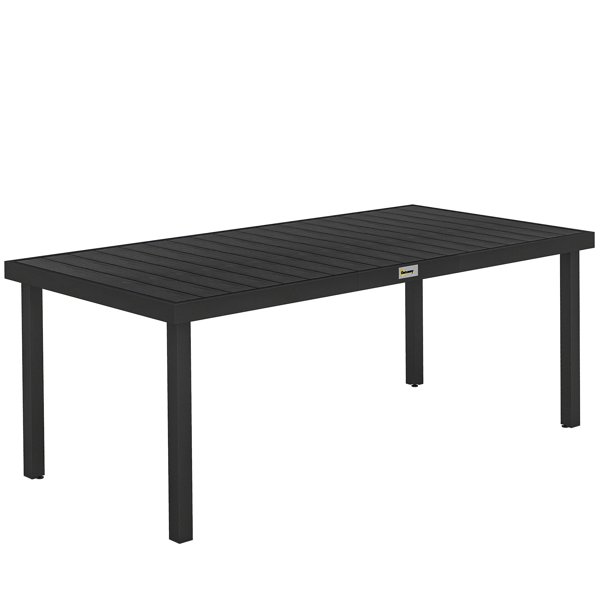 Outsunny Aluminium Outdoor Garden Dining Table for 8 People, Faux Wood Top, for Garden, Patio, 190 x 90 x 74cm, Black