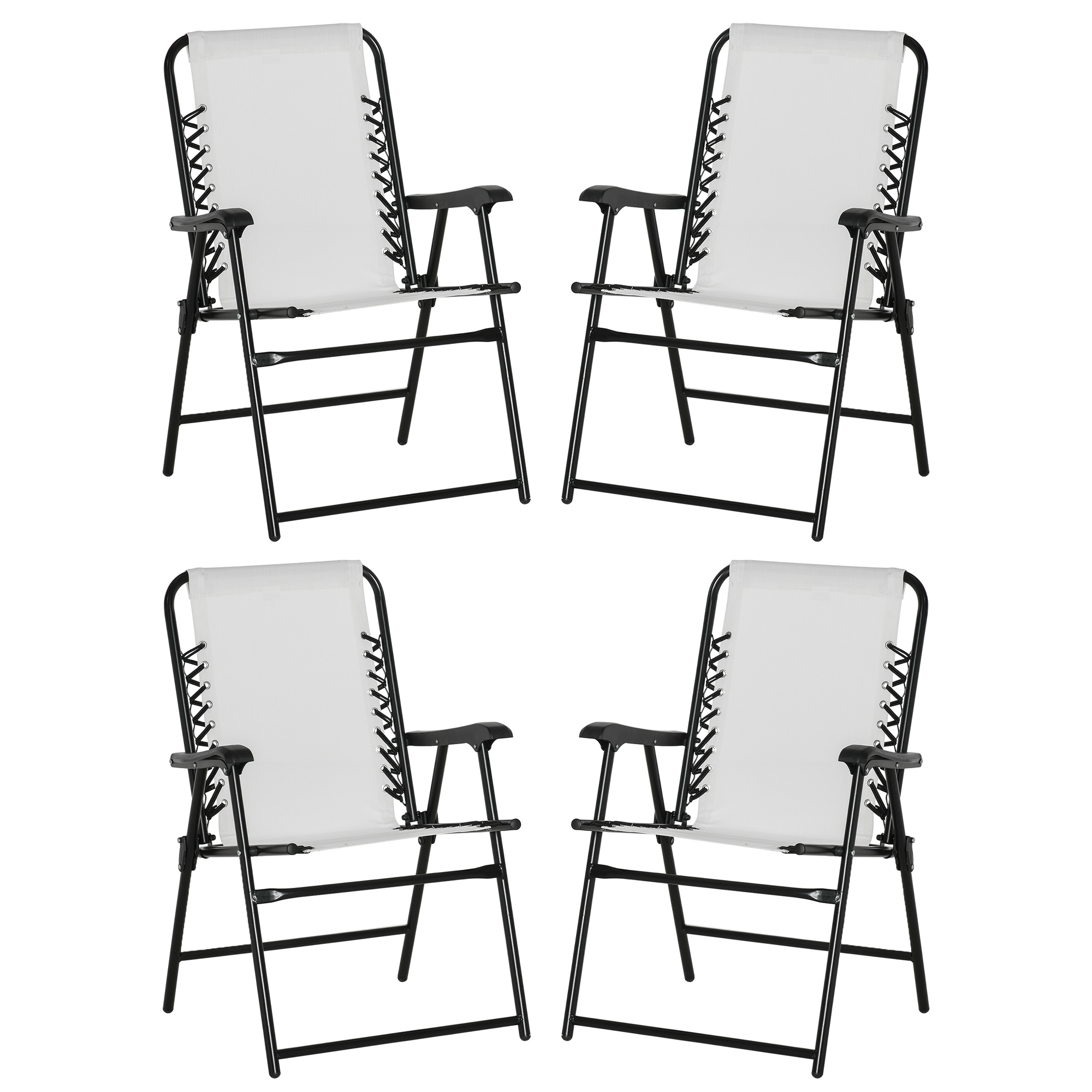 Outsunny  Pieces Patio Folding Chair Set, Outdoor Portable Loungers for Camping Pool Beach Deck, Lawn Chairs with Armrest Steel Frame, Cream White